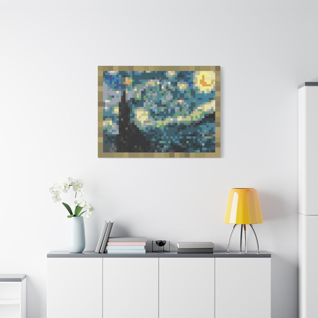 Starry Night Pixel-Style Matte Canvas Print