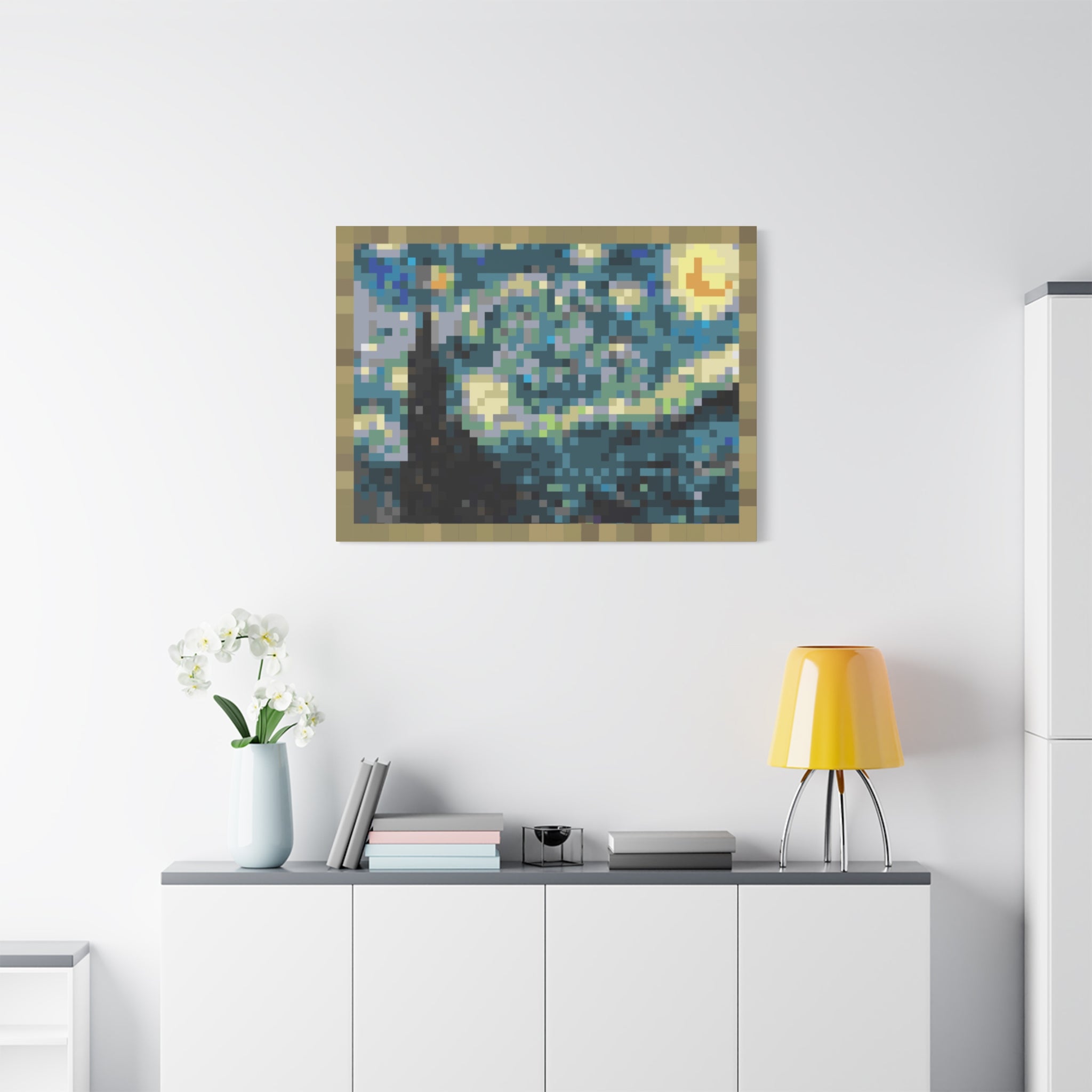 Starry Night Pixel-Style Matte Canvas Print