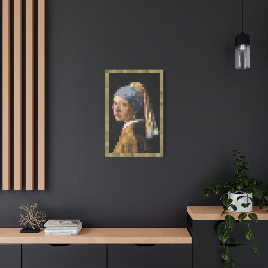 Girl with a Pearl Earring Pixel-Style Matte Canvas Print