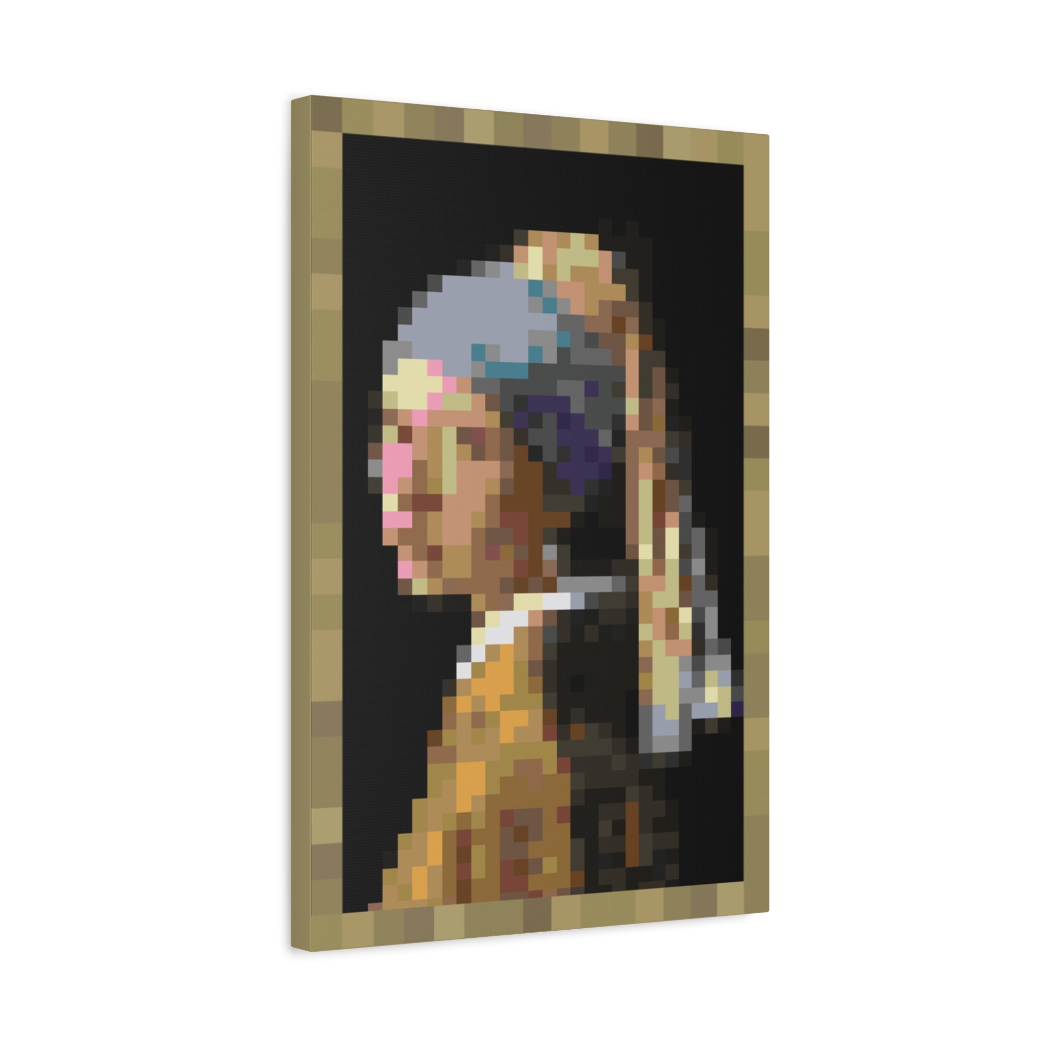 Girl with a Pearl Earring Pixel-Style Matte Canvas Print