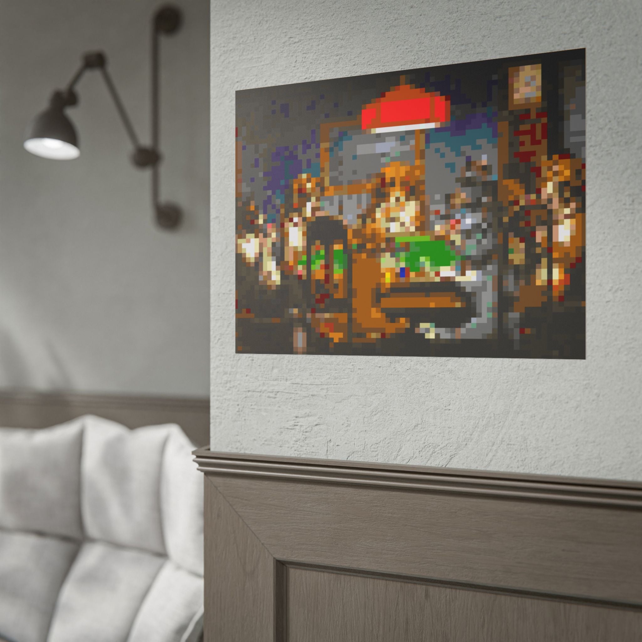 Dogs Playing Poker Pixel-Style Rolled Art Print