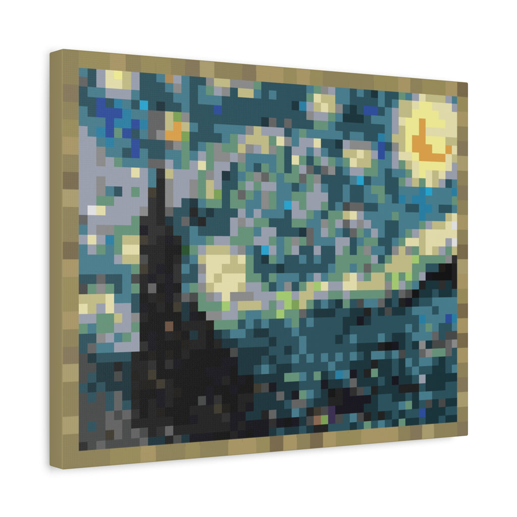 Starry Night Pixel-Style Matte Canvas Print
