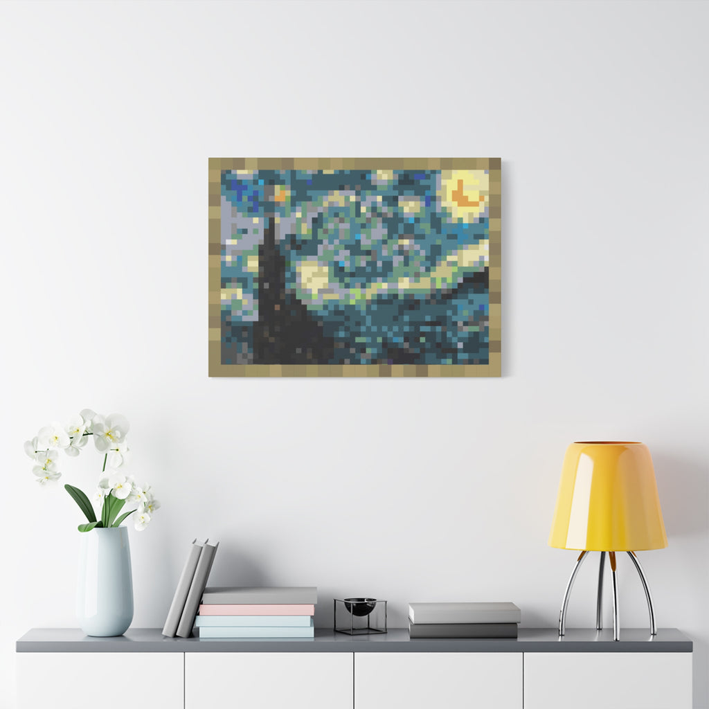 Starry Night Pixel-Style Matte Canvas Print