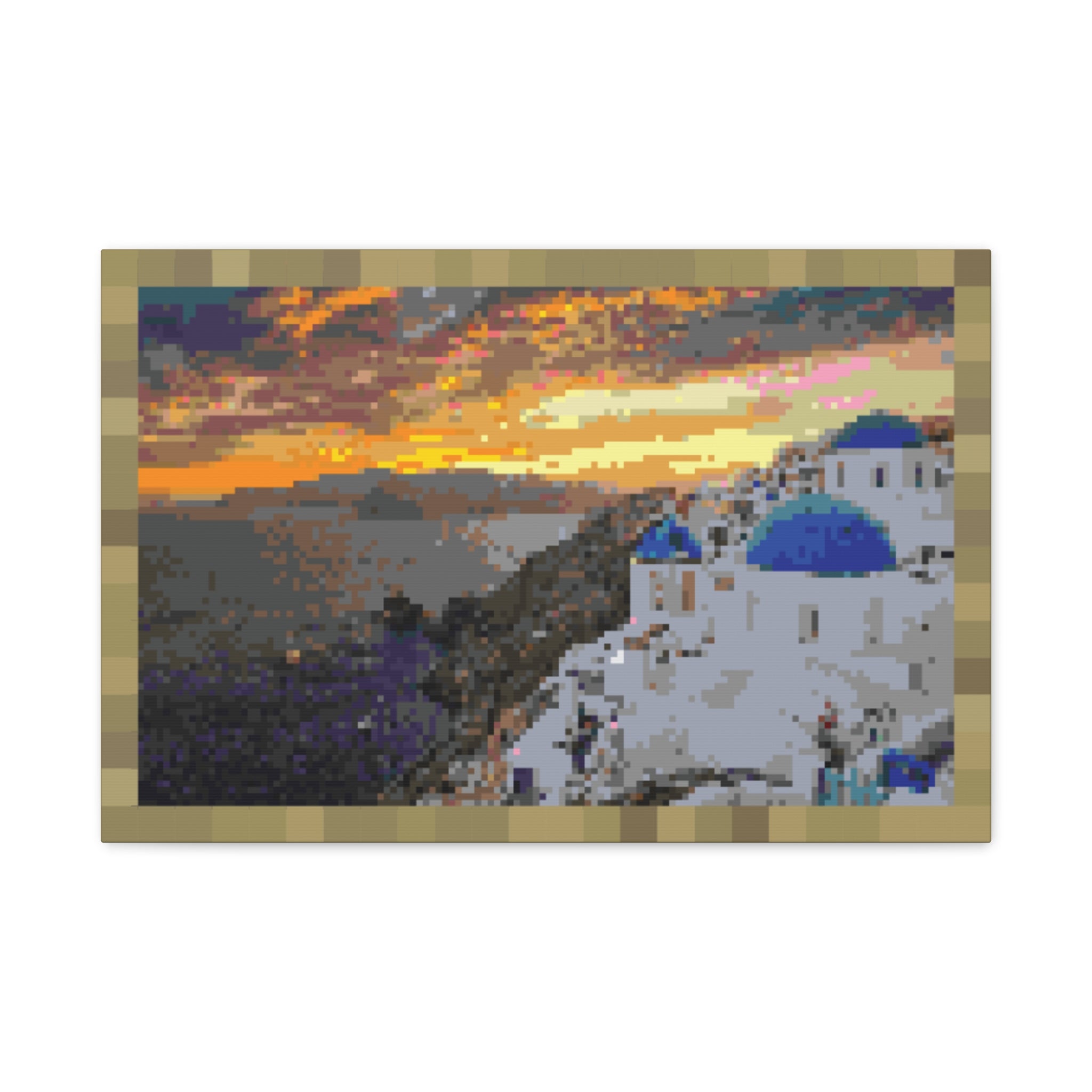 Santorini Sunset Pixel-Style Matte Canvas Print