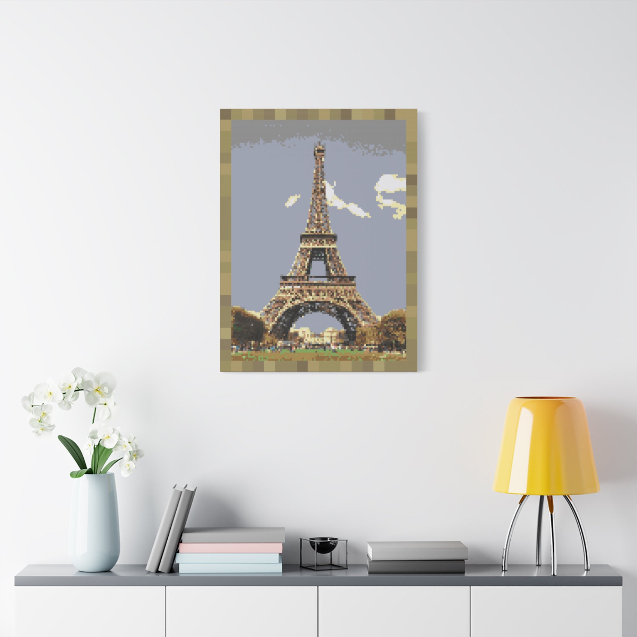 Eiffel Tower Pixel-Style Matte Canvas Print