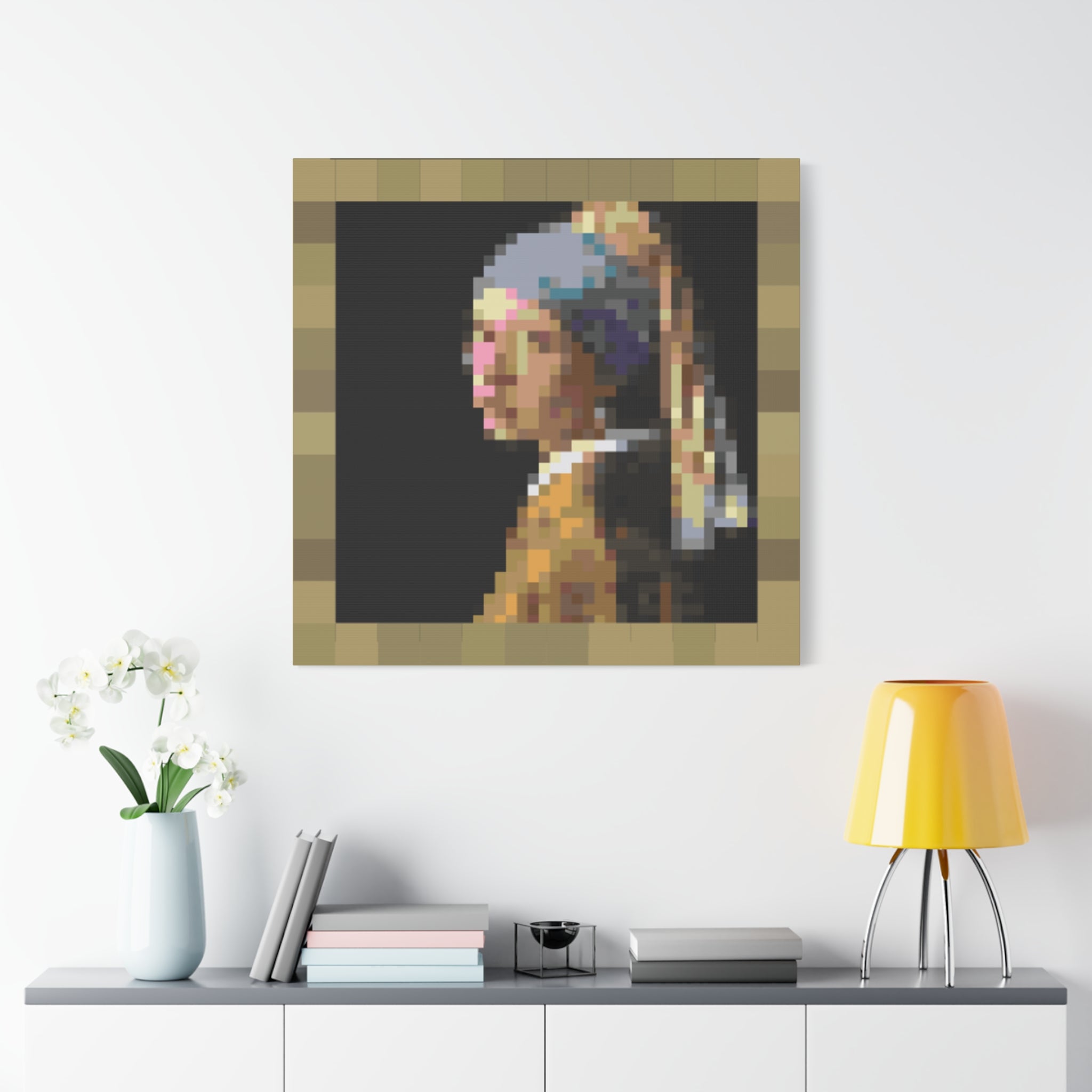 Girl with a Pearl Earring Pixel-Style Matte Canvas Print