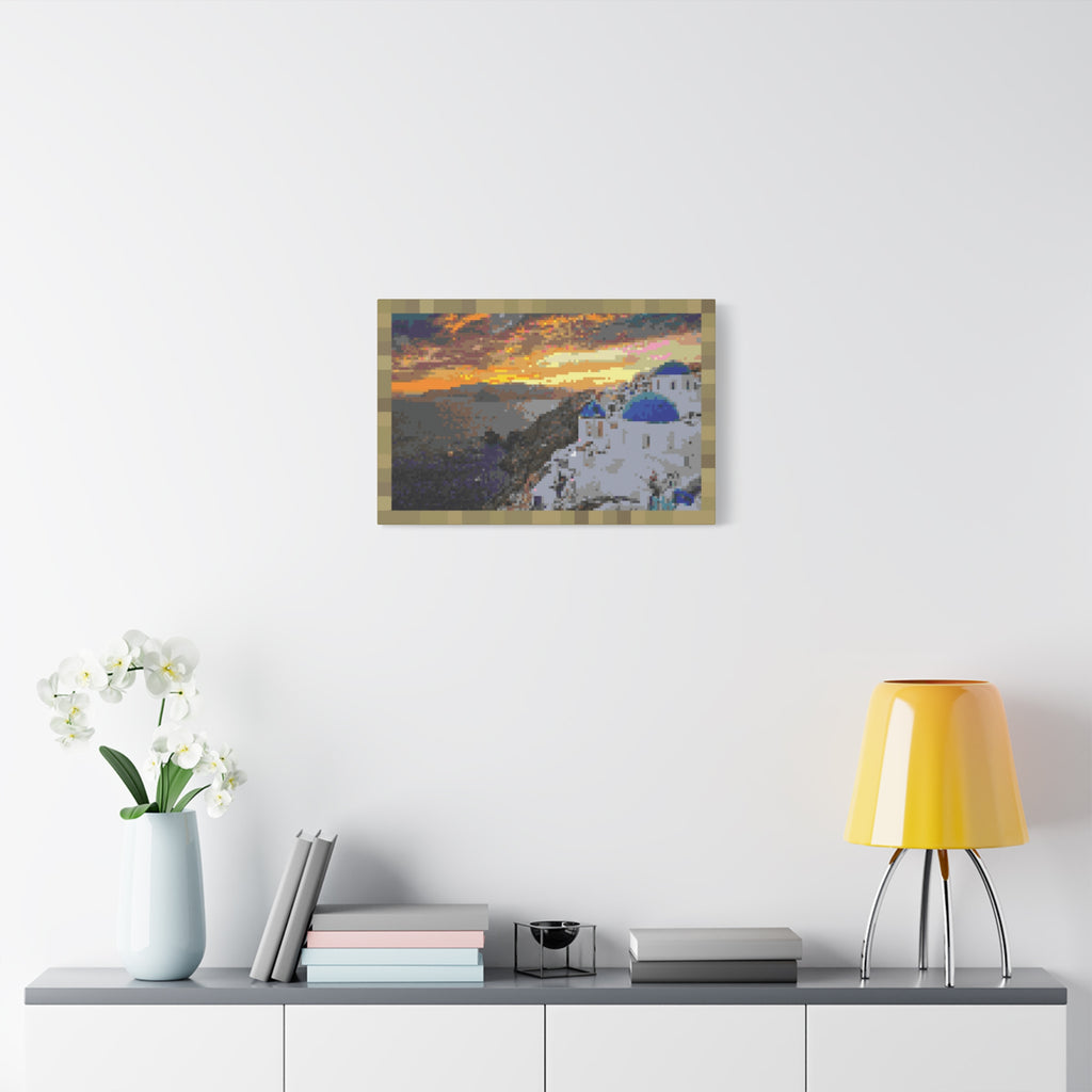 Santorini Sunset Pixel-Style Matte Canvas Print