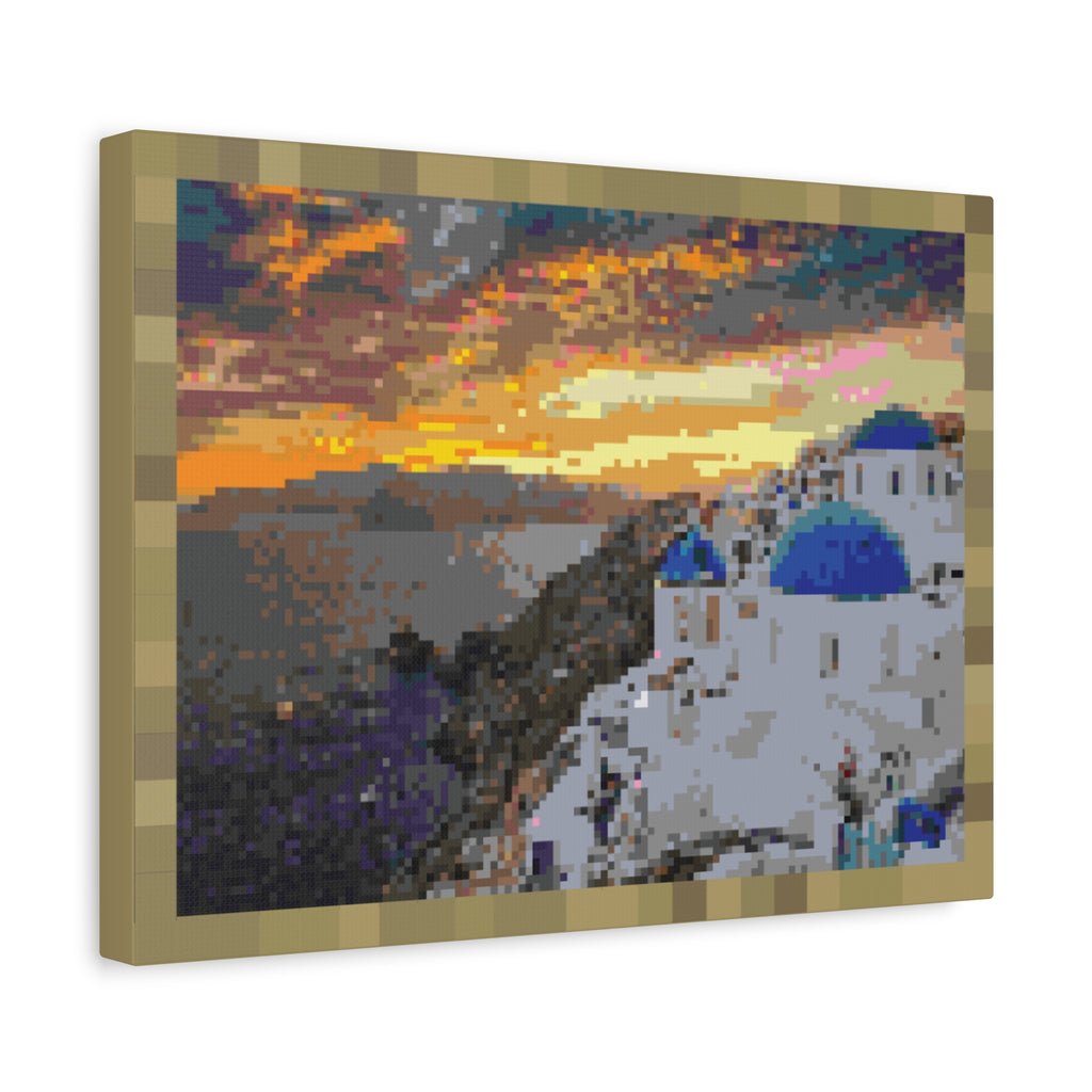 Santorini Sunset Pixel-Style Matte Canvas Print