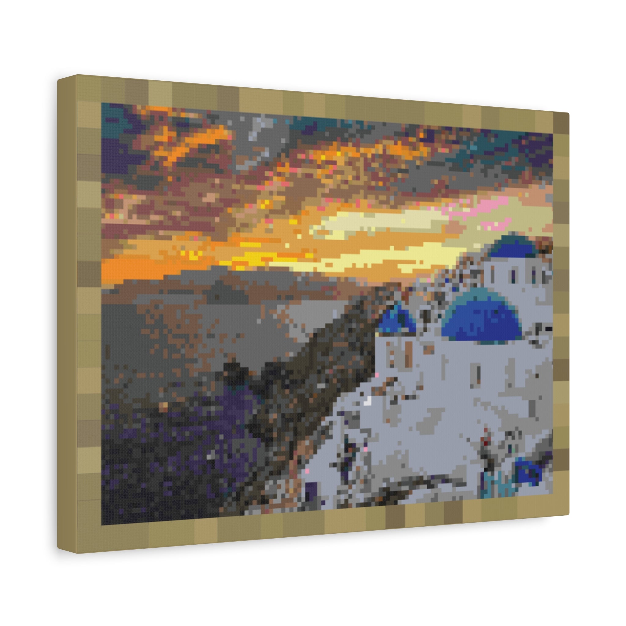 Santorini Sunset Pixel-Style Matte Canvas Print