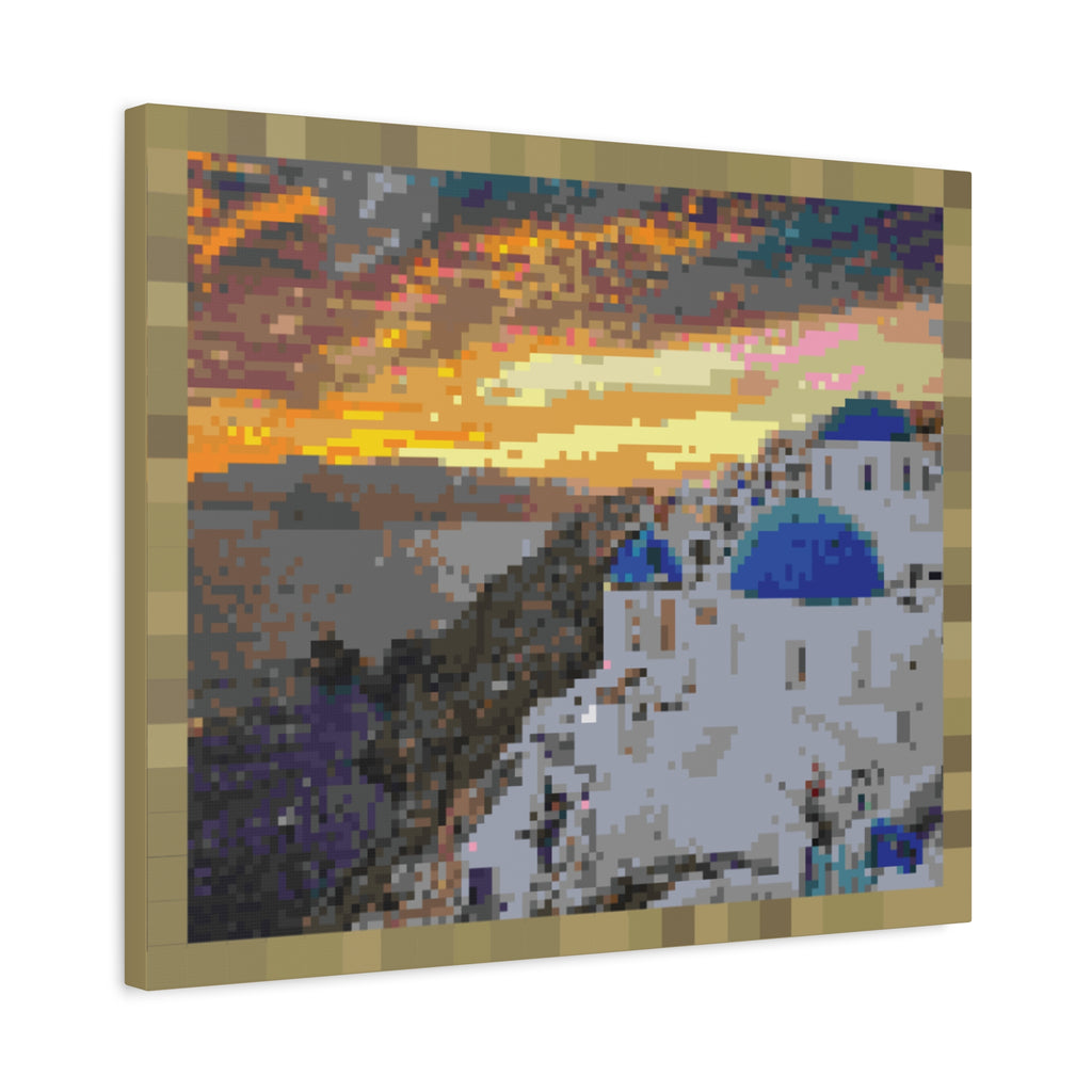 Santorini Sunset Pixel-Style Matte Canvas Print