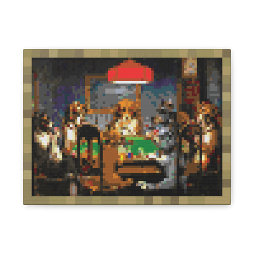 Dogs Playing Poker Pixel-Style Matte Canvas Print