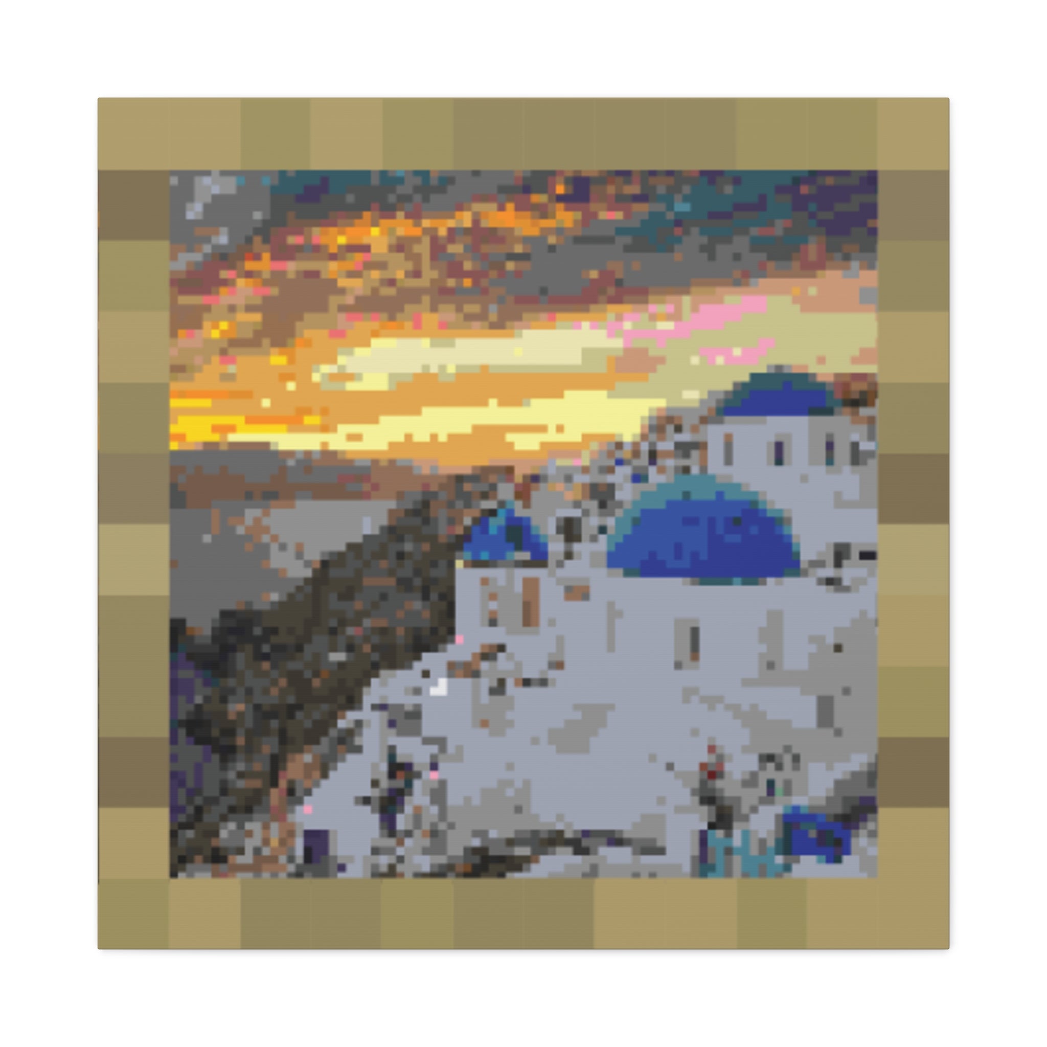 Santorini Sunset Pixel-Style Matte Canvas Print