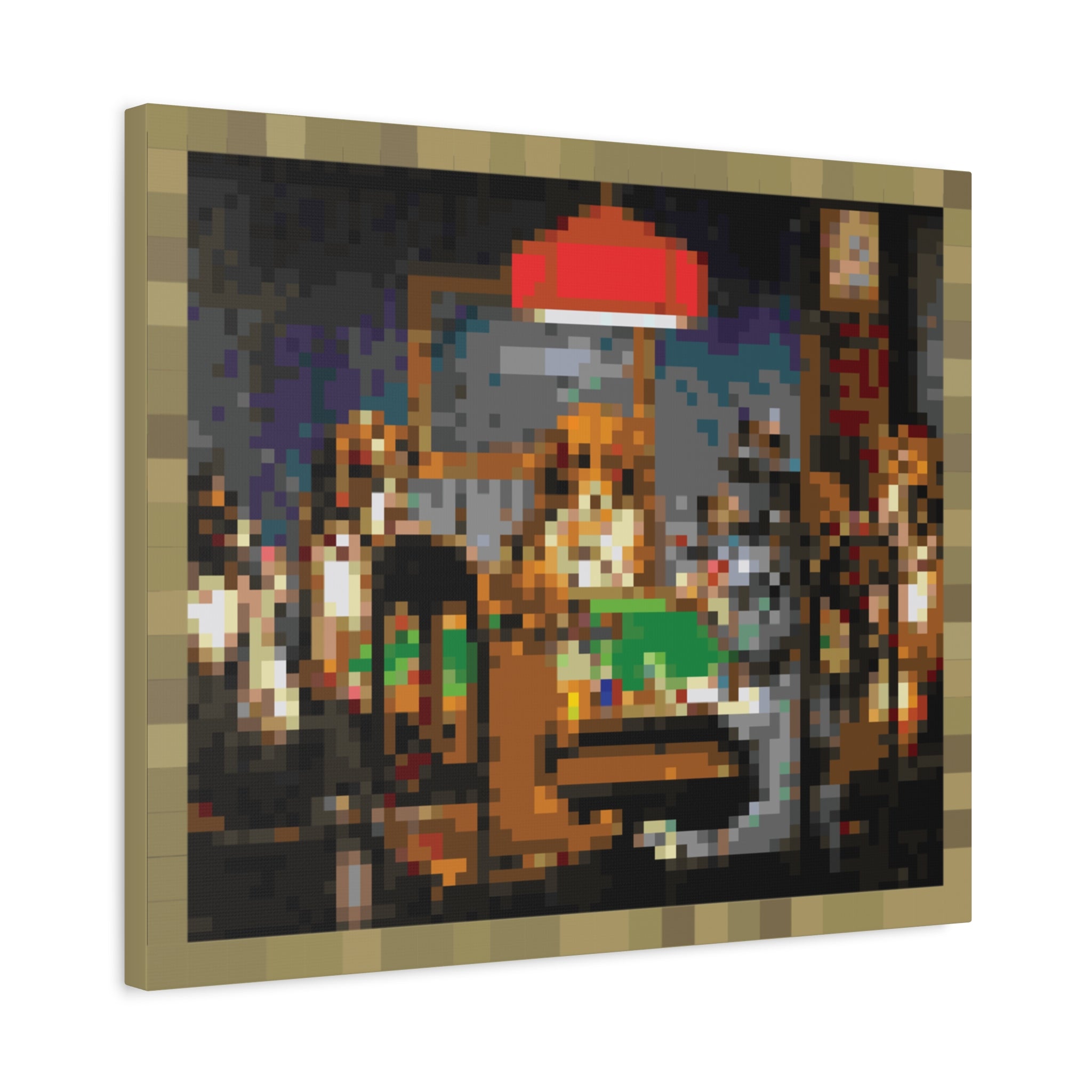 Dogs Playing Poker Pixel-Style Matte Canvas Print