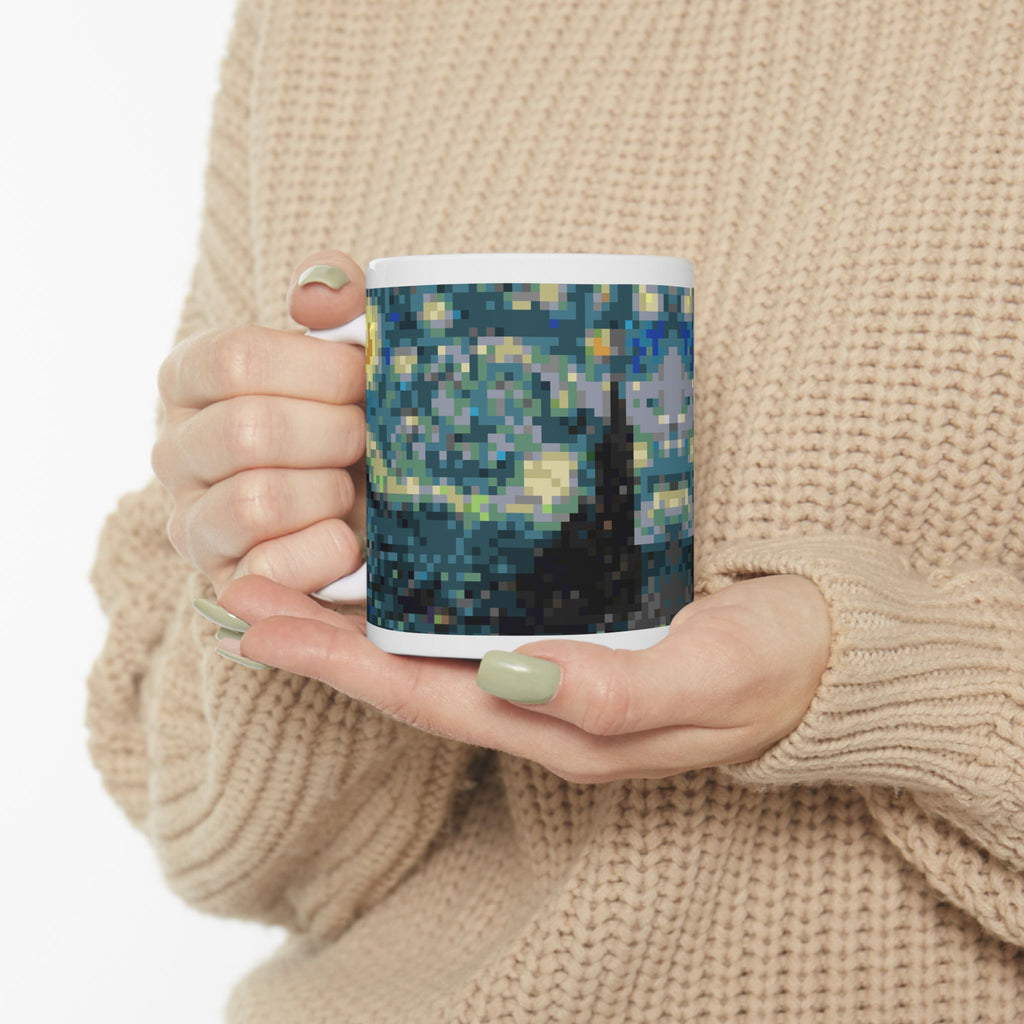 Starry Night Pixel-Style Ceramic Mug (11oz/15oz)