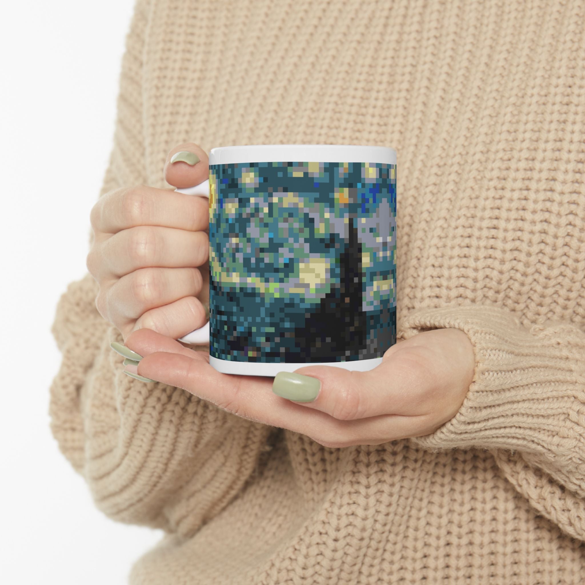 Starry Night Pixel-Style Ceramic Mug (11oz/15oz)