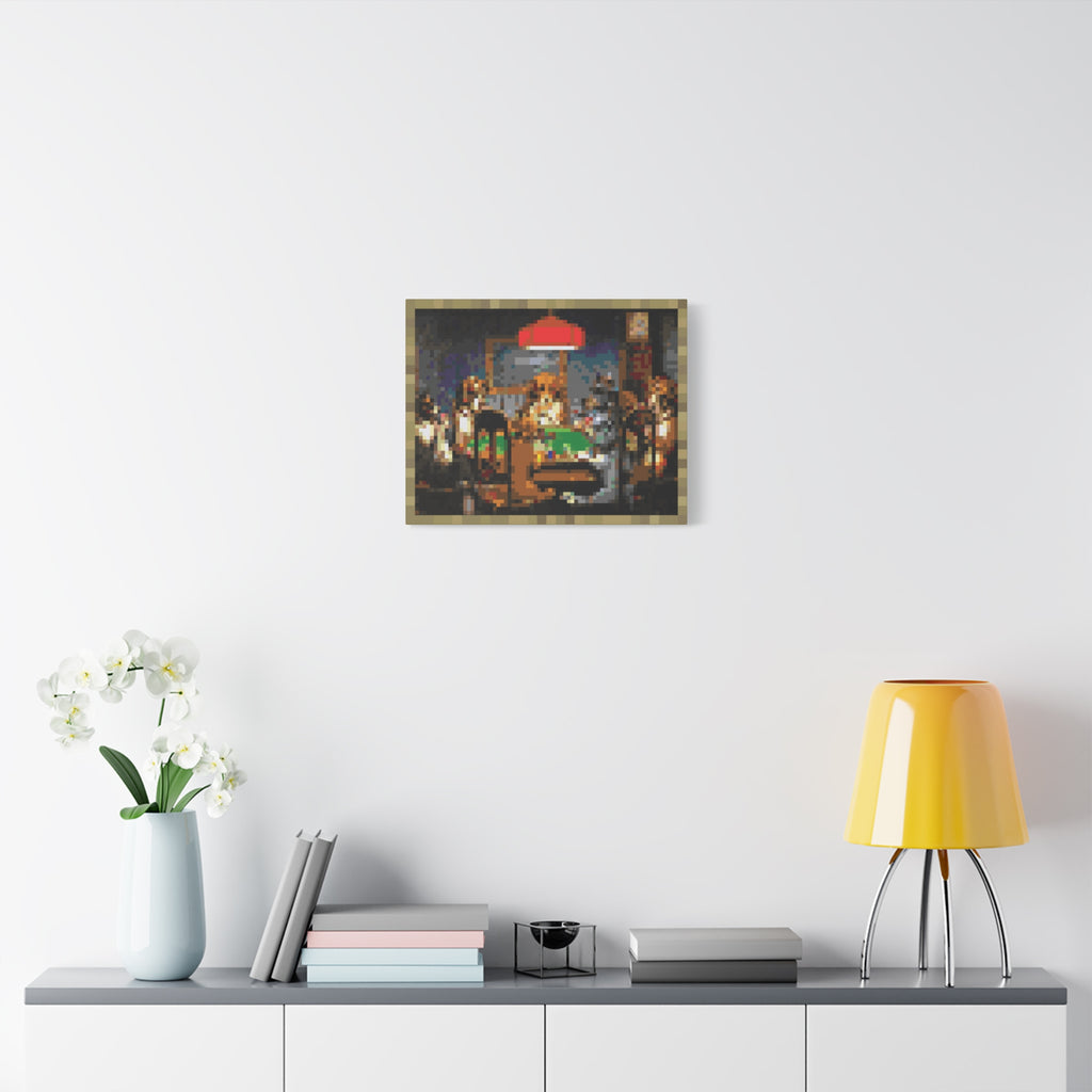 Dogs Playing Poker Pixel-Style Matte Canvas Print
