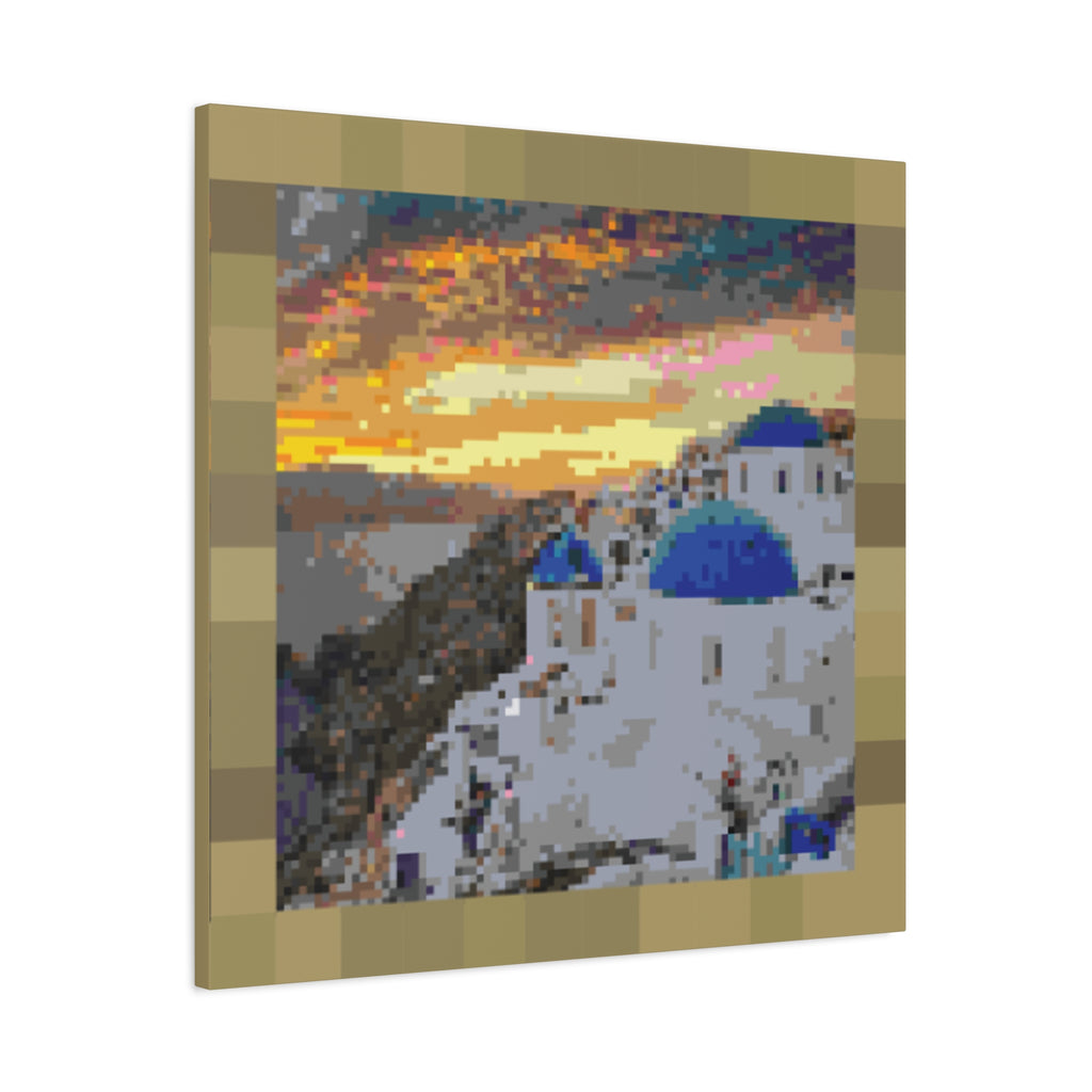 Santorini Sunset Pixel-Style Matte Canvas Print