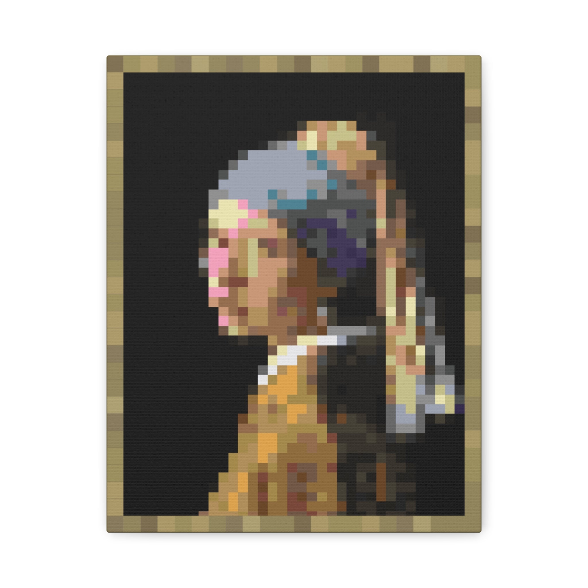Girl with a Pearl Earring Pixel-Style Matte Canvas Print