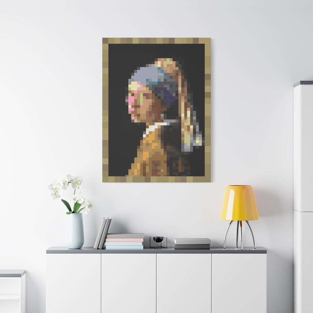Girl with a Pearl Earring Pixel-Style Matte Canvas Print