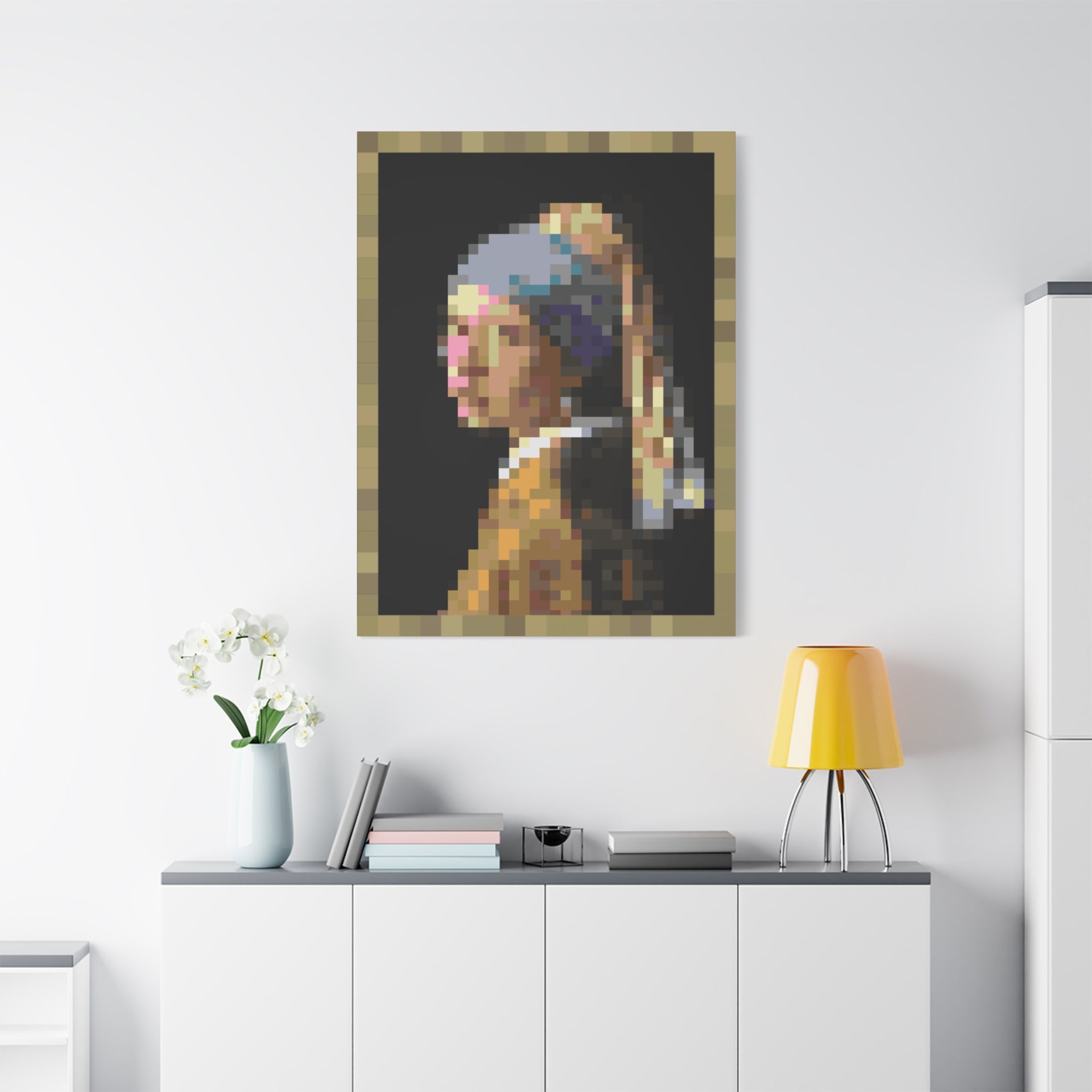 Girl with a Pearl Earring Pixel-Style Matte Canvas Print