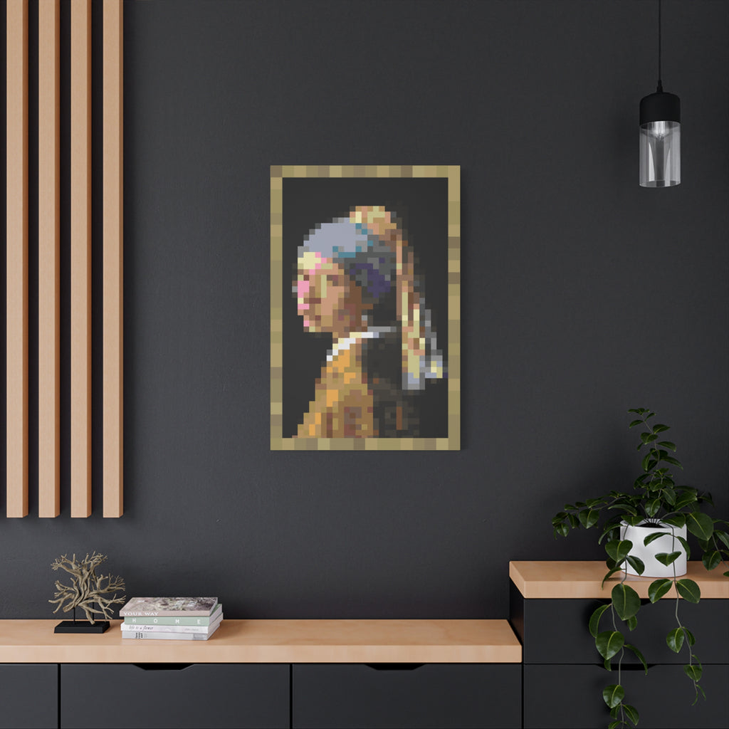 Girl with a Pearl Earring Pixel-Style Matte Canvas Print