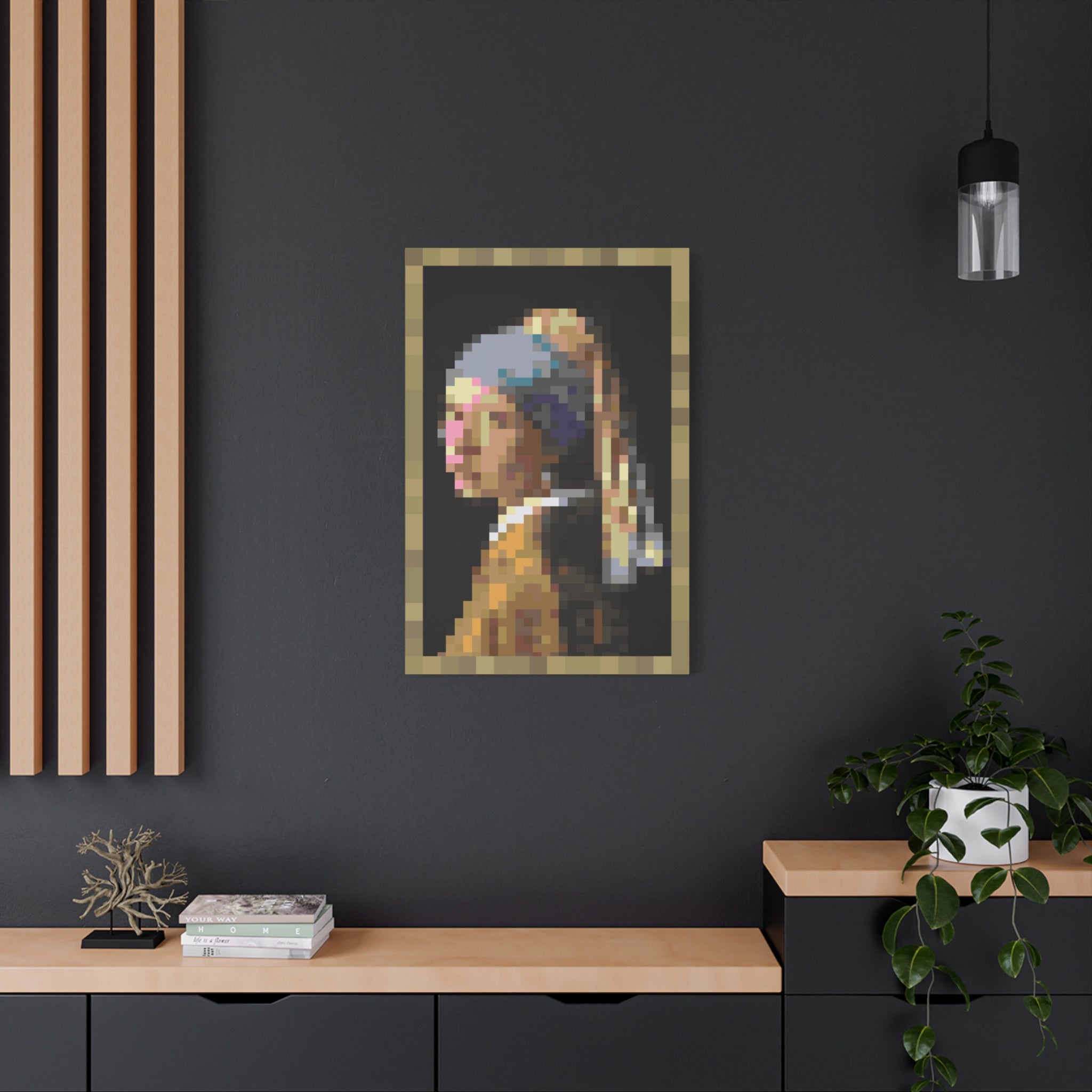 Girl with a Pearl Earring Pixel-Style Matte Canvas Print
