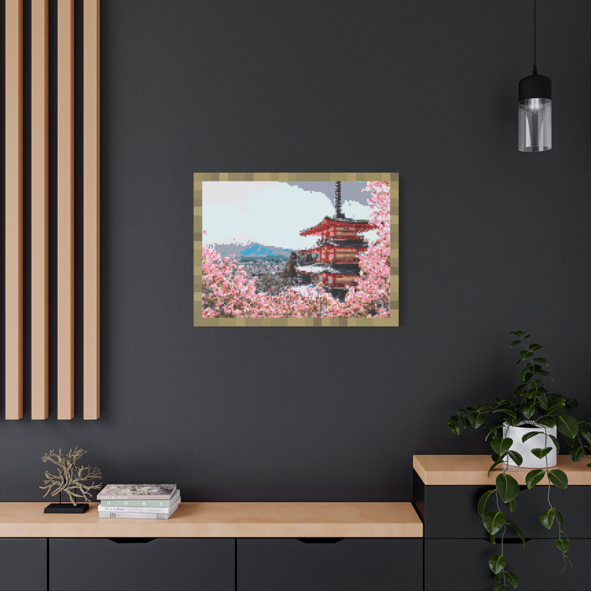 Japanese Cherry Blossom Name Pixel-Style Matte Canvas Print