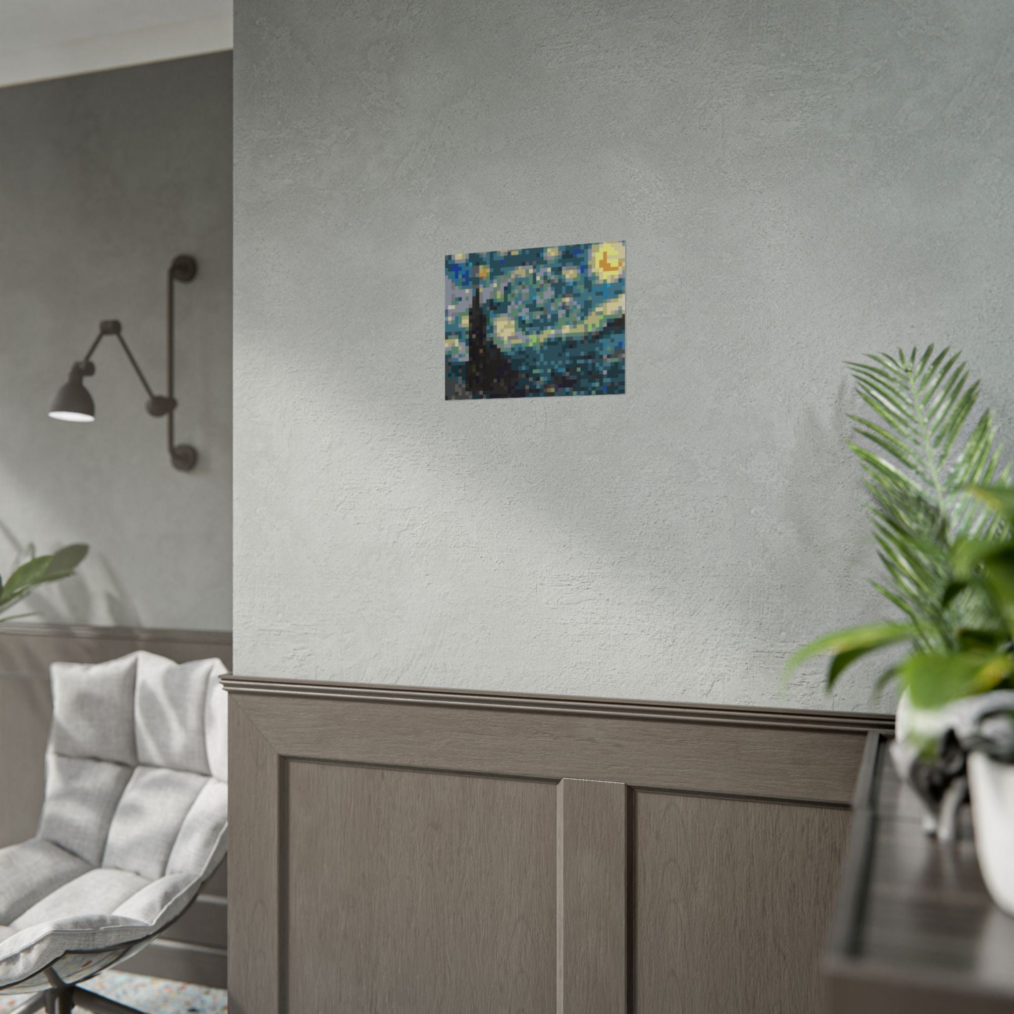 Starry Night Pixel-Style Rolled Art Print