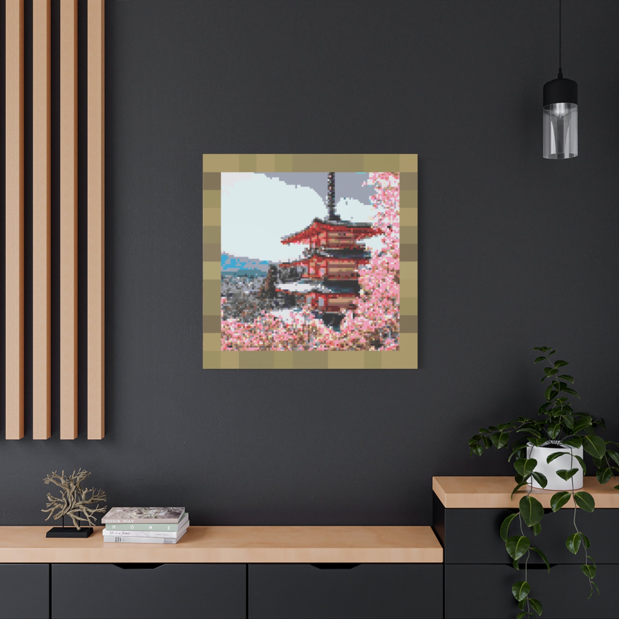 Japanese Cherry Blossom Name Pixel-Style Matte Canvas Print