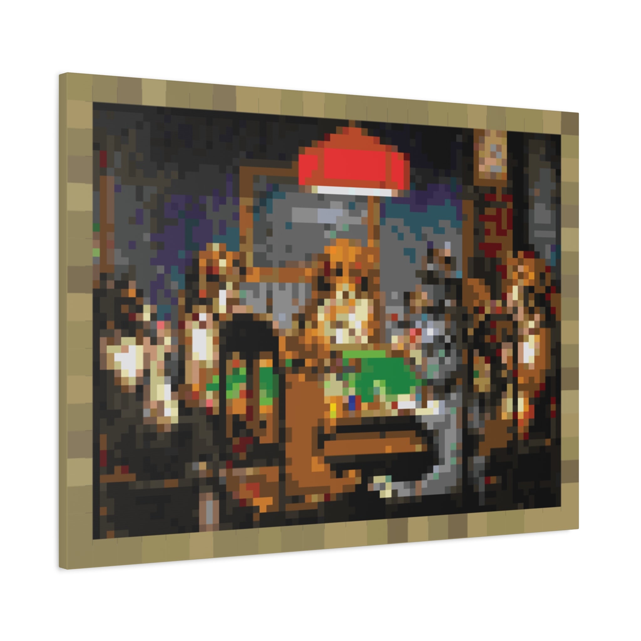 Dogs Playing Poker Pixel-Style Matte Canvas Print