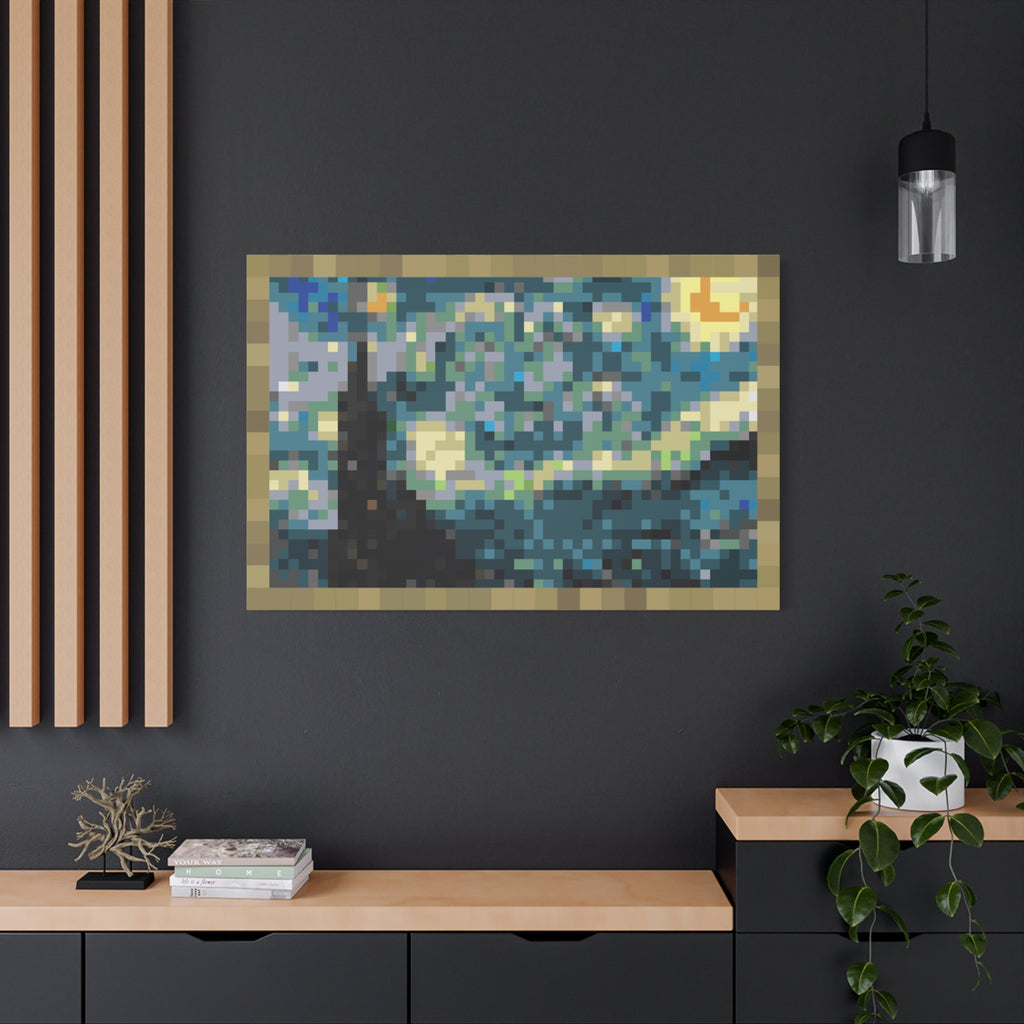 Starry Night Pixel-Style Matte Canvas Print