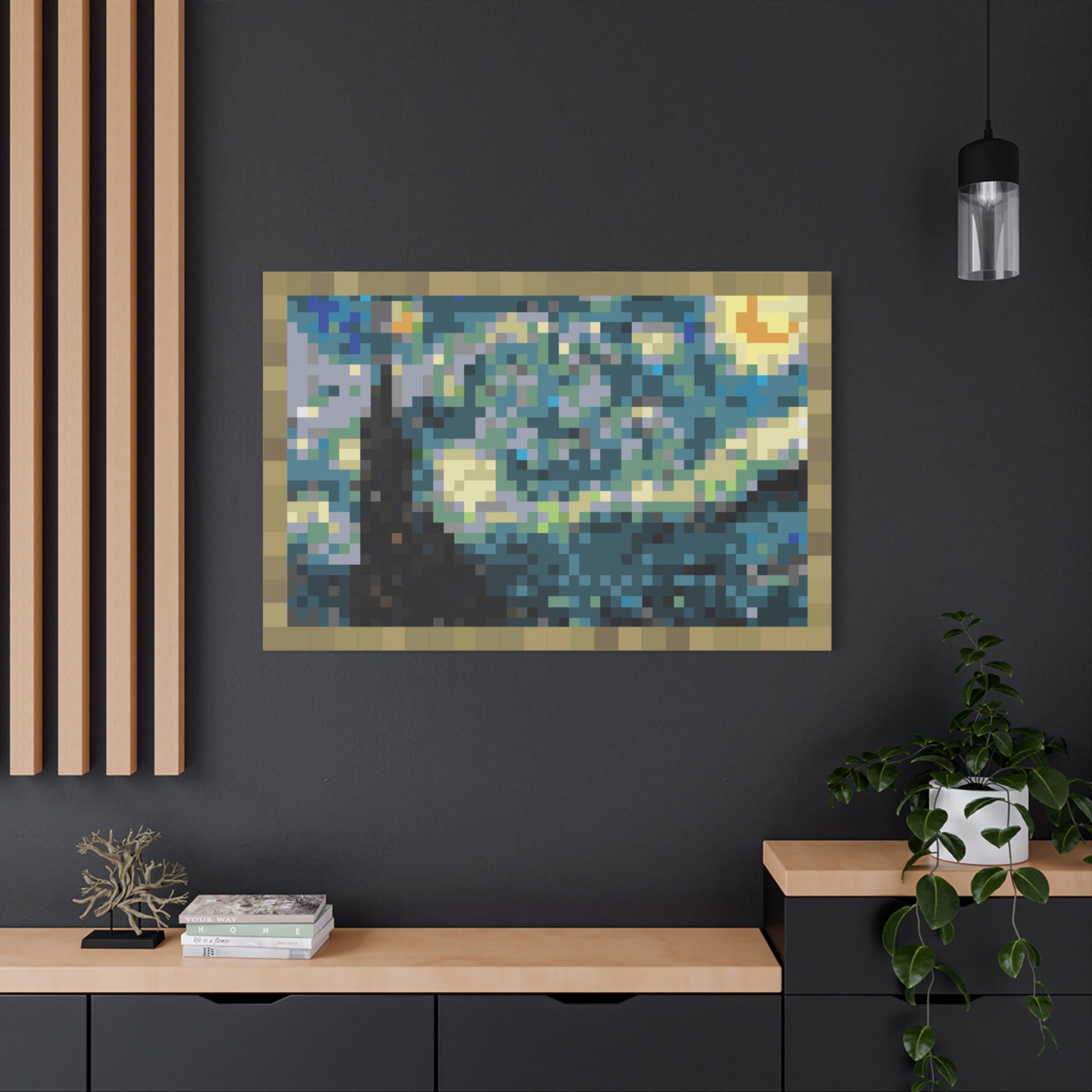 Starry Night Pixel-Style Matte Canvas Print