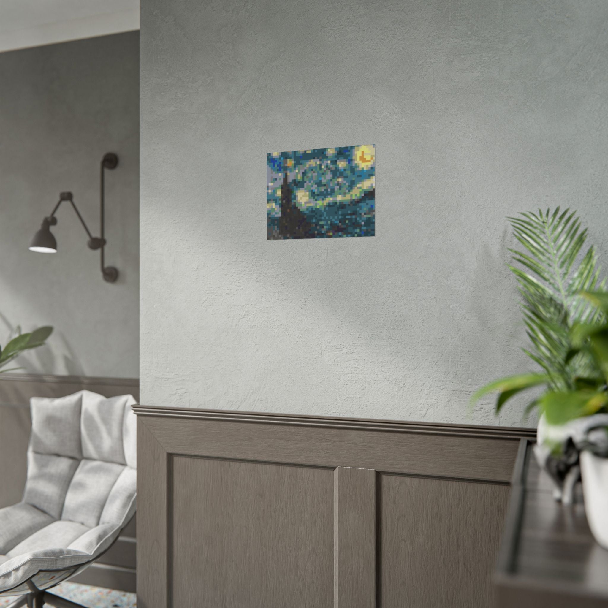 Starry Night Pixel-Style Rolled Art Print