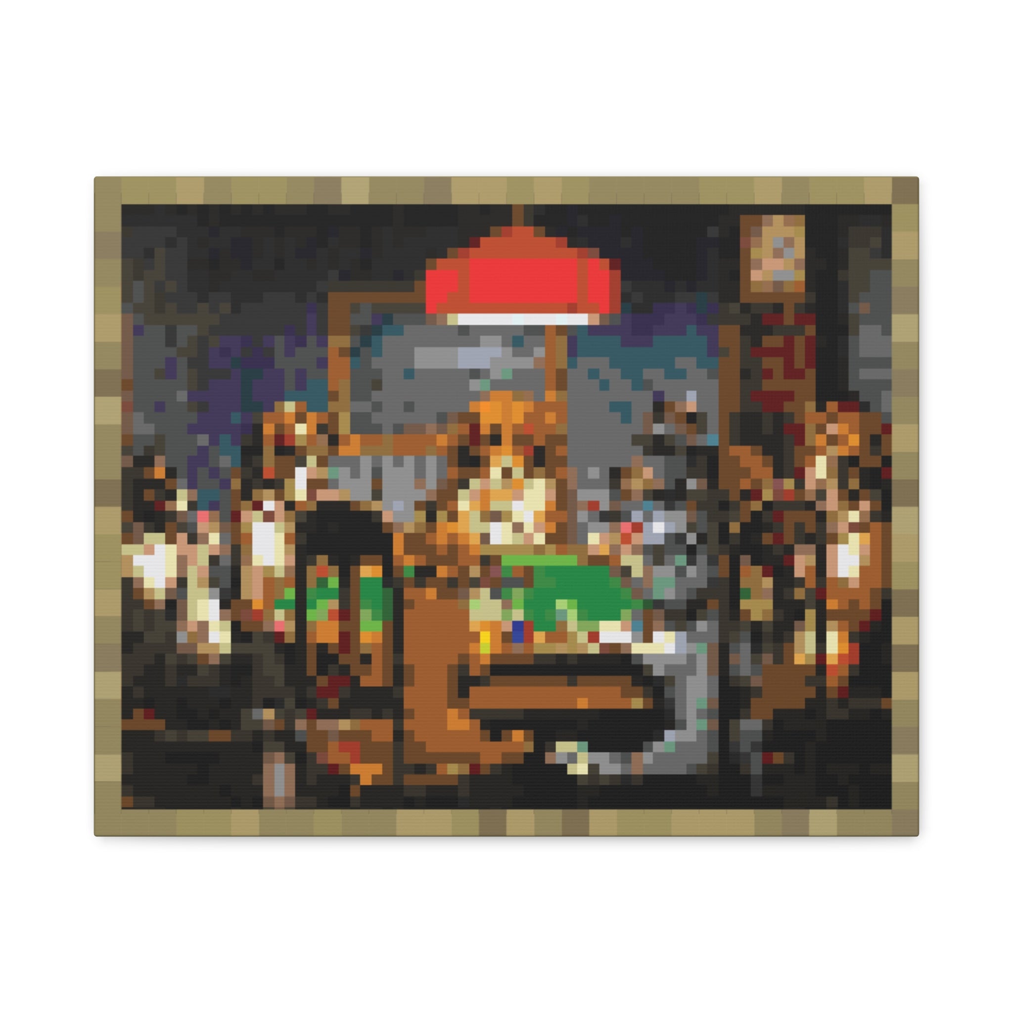 Dogs Playing Poker Pixel-Style Matte Canvas Print