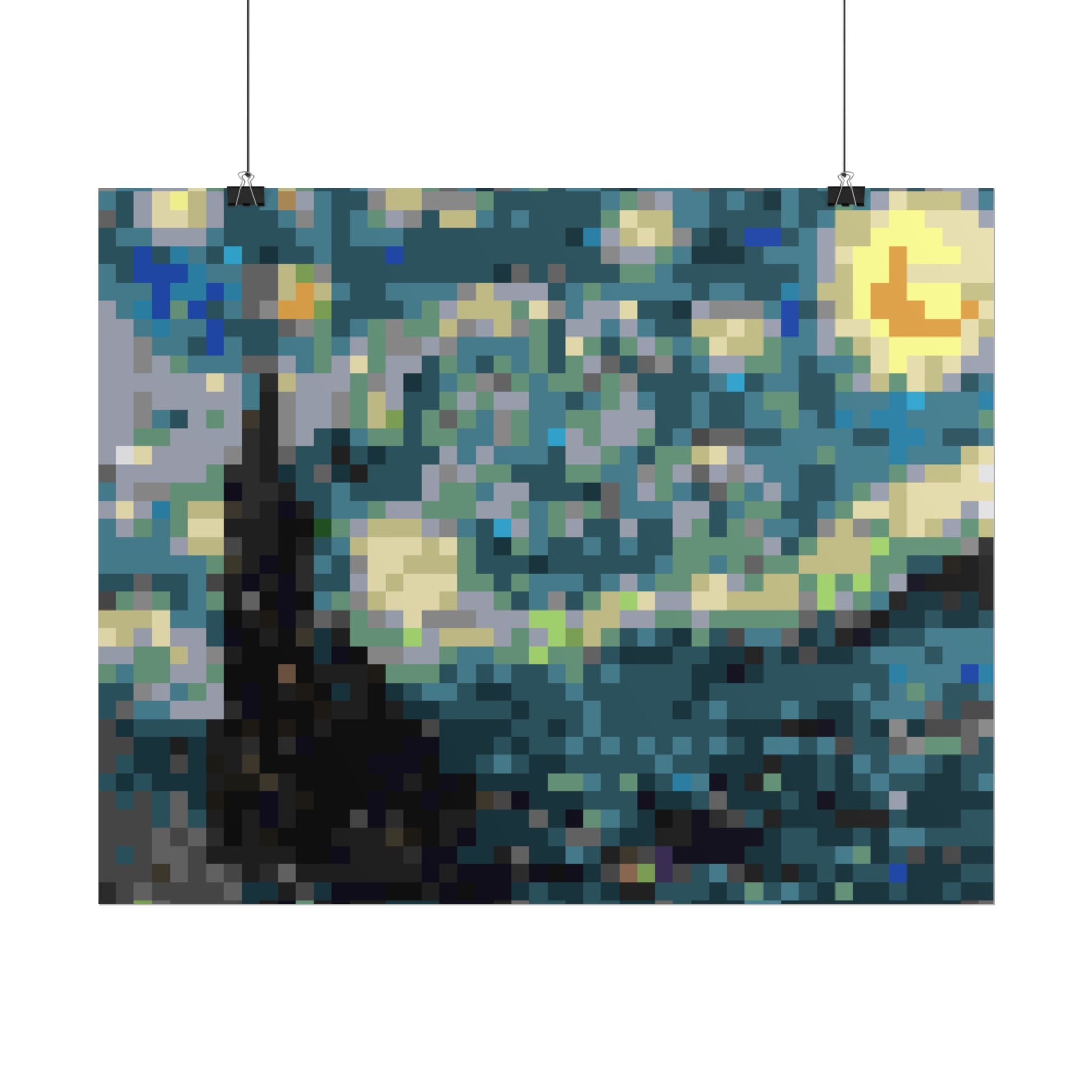 Starry Night Pixel-Style Rolled Art Print