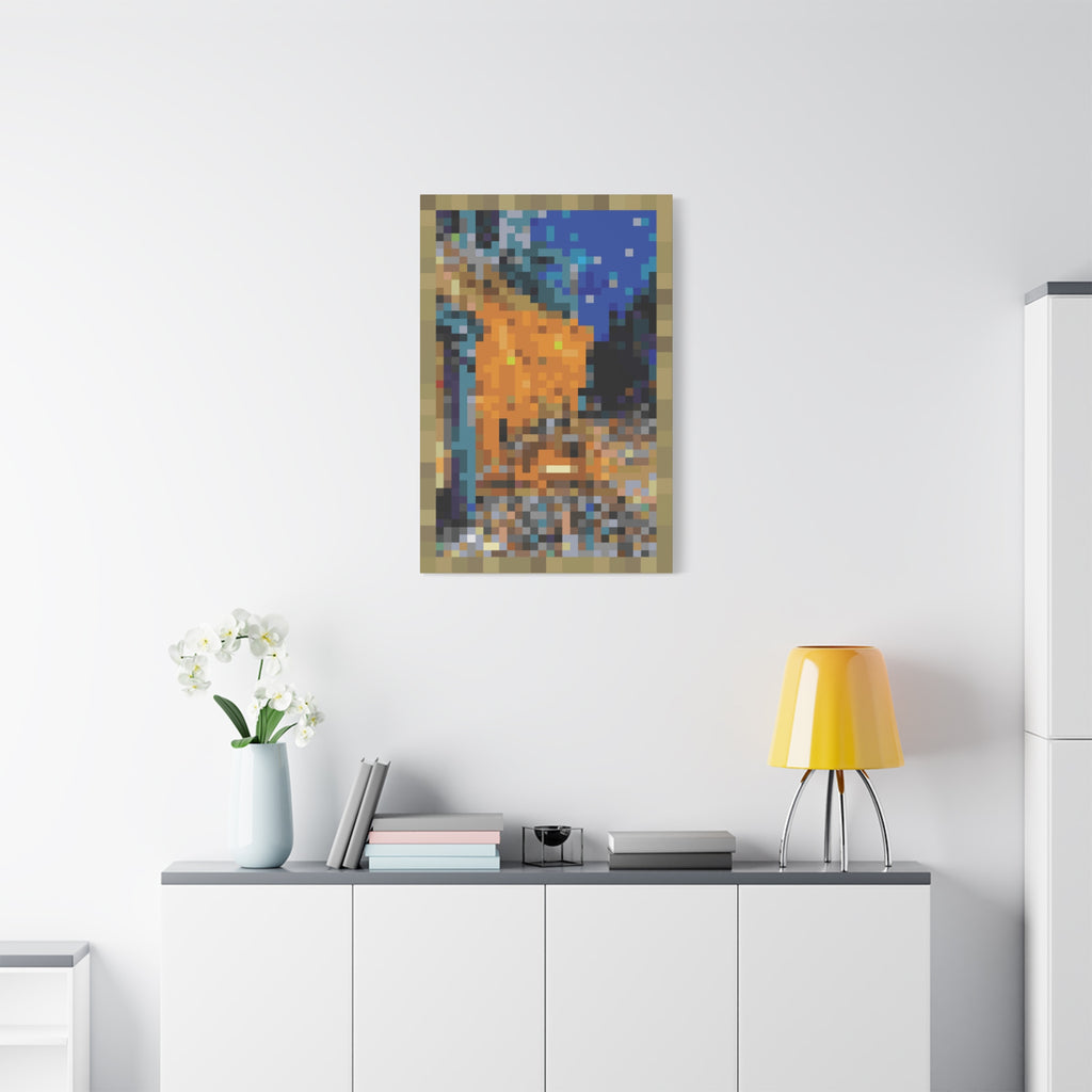 Cafe Terrace at Night Pixel-Style Matte Canvas Print