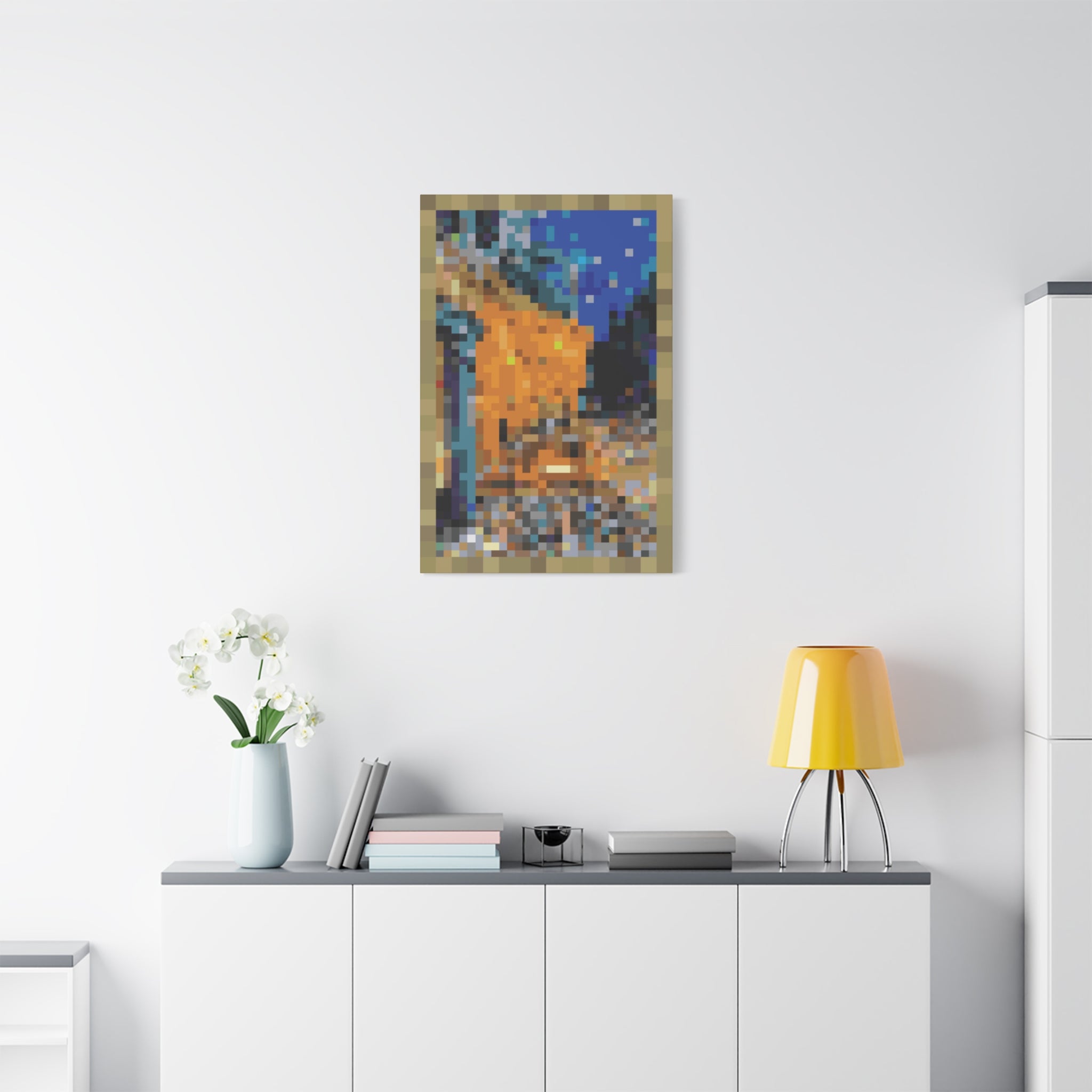 Cafe Terrace at Night Pixel-Style Matte Canvas Print
