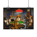 Dogs Playing Poker Pixel-Style Rolled Art Print