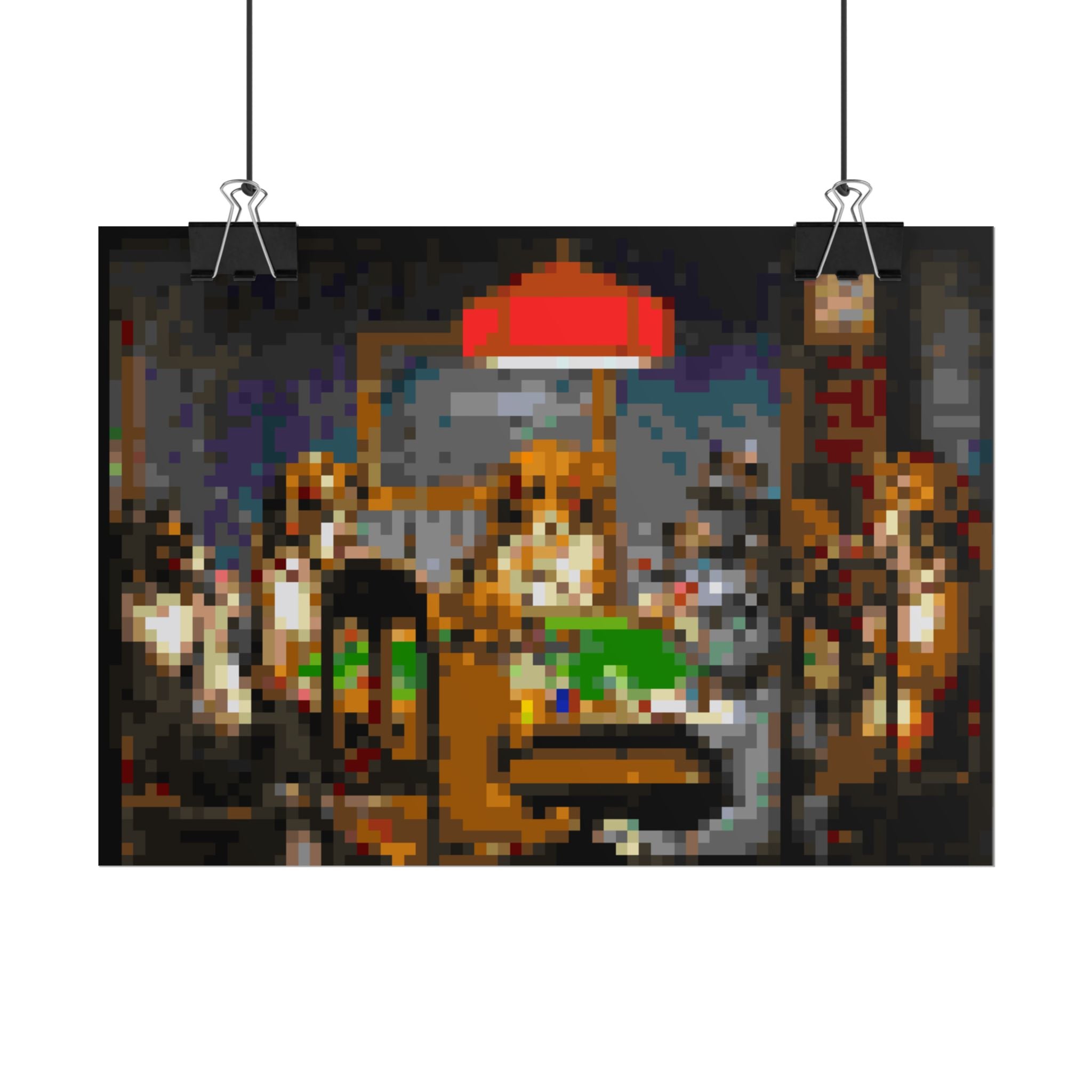 Dogs Playing Poker Pixel-Style Rolled Art Print