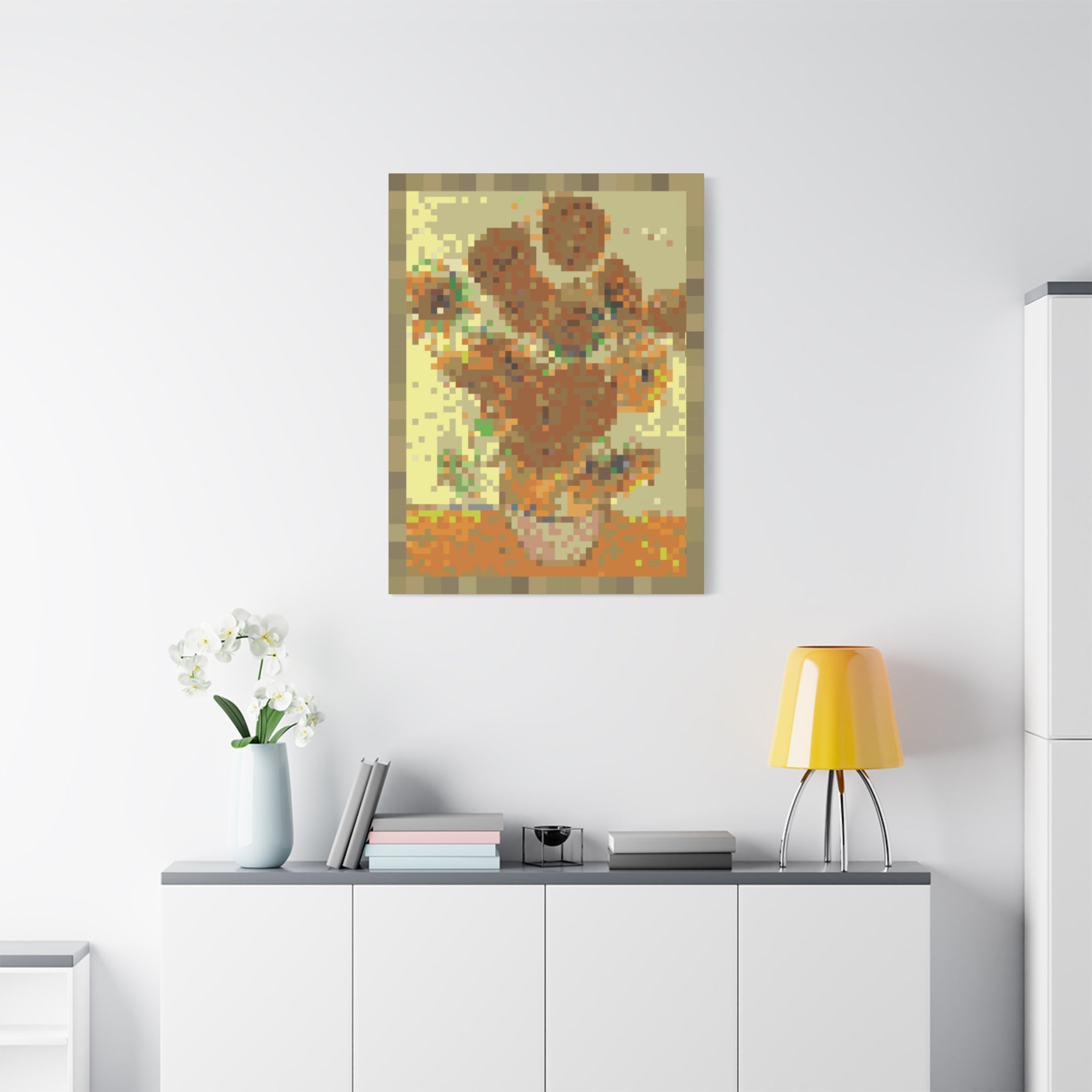Sunflowers Pixel-Style Matte Canvas Print