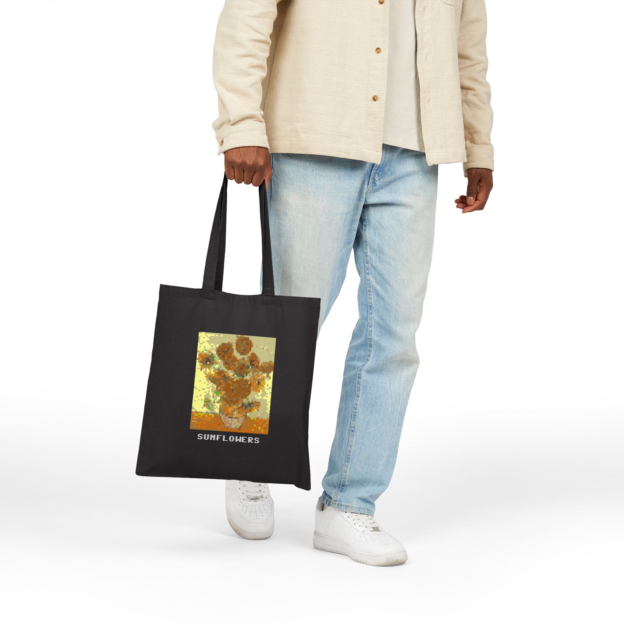 Sunflowers Pixel Art Tote Bag — Famous Artwork Canvas Tote