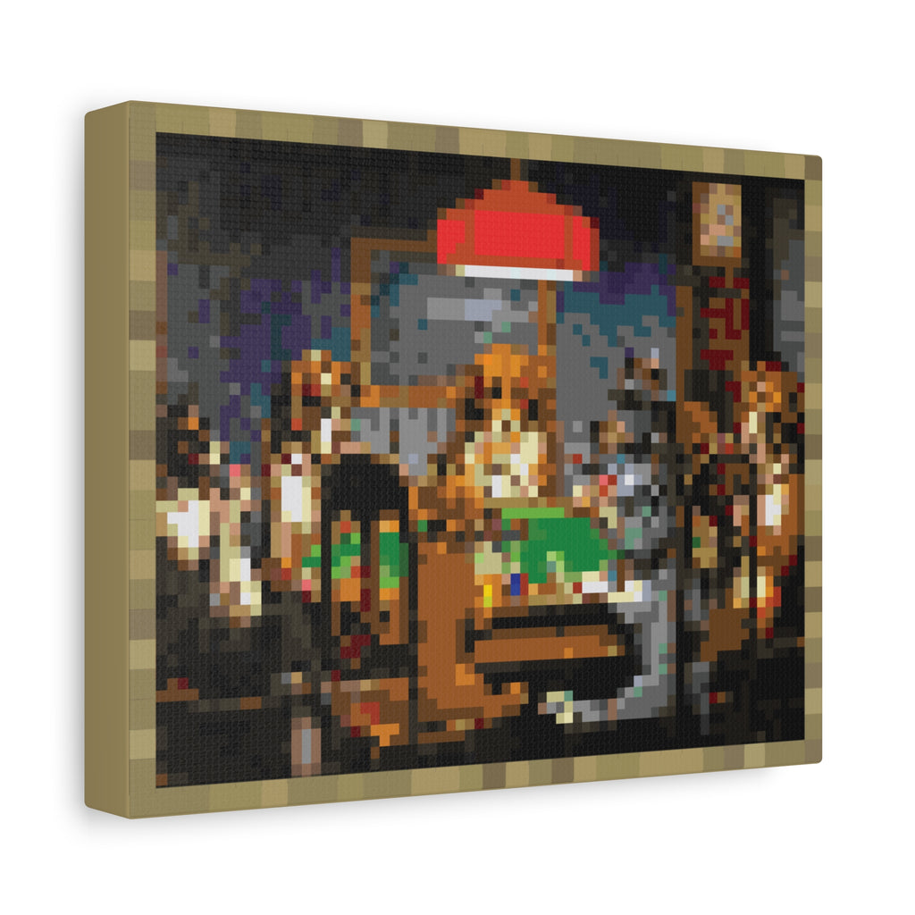 Dogs Playing Poker Pixel-Style Matte Canvas Print