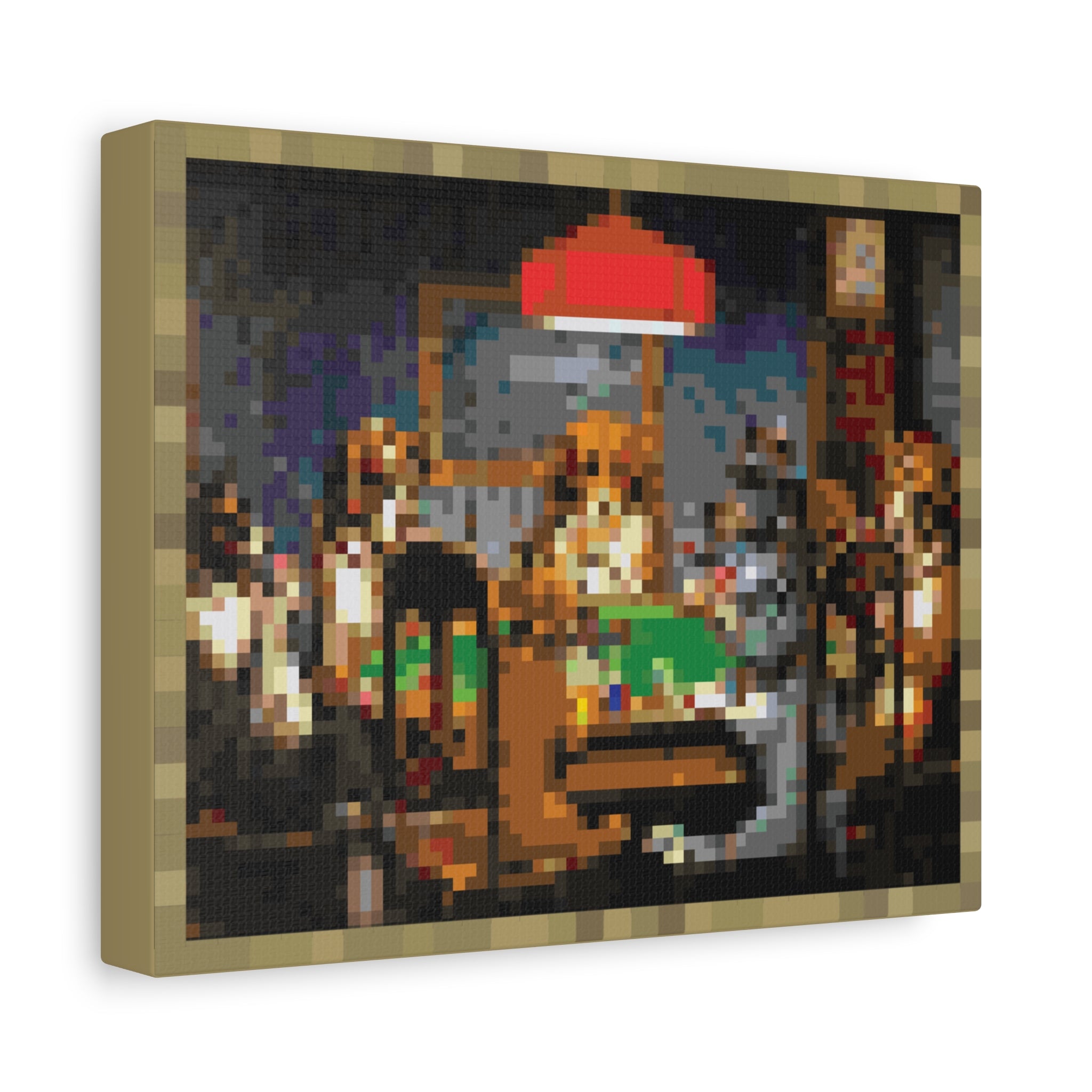 Dogs Playing Poker Pixel-Style Matte Canvas Print