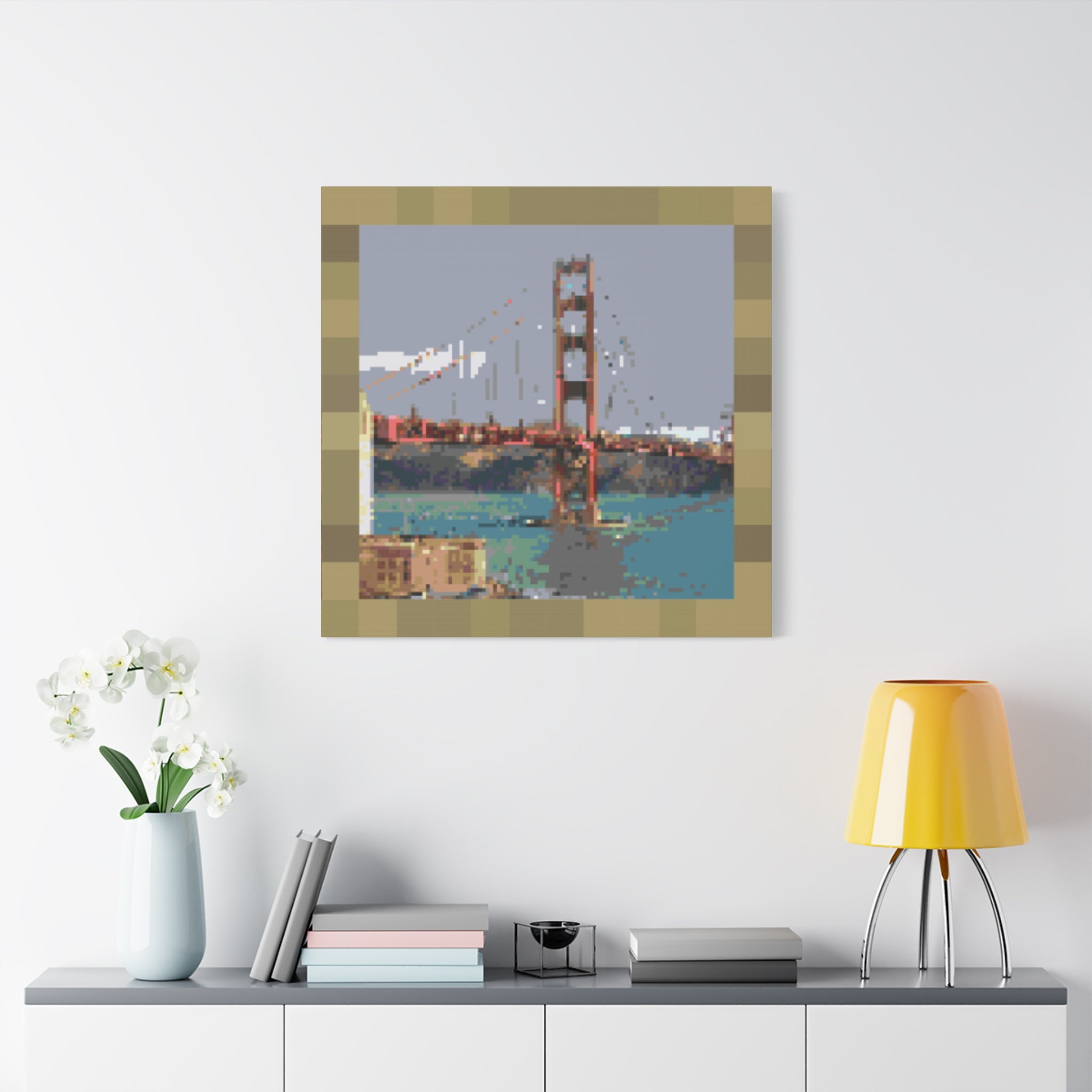 Golden Gate Bridge Pixel-Style Matte Canvas Print