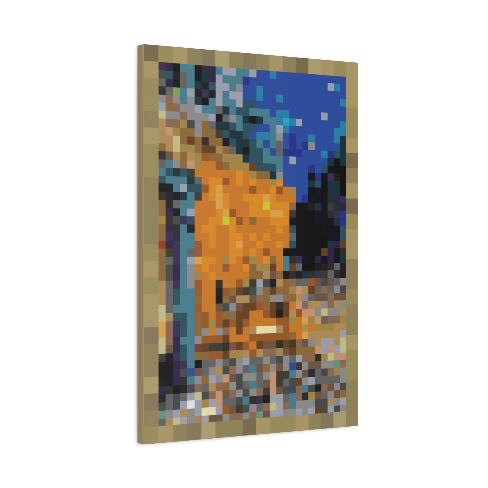 Cafe Terrace at Night Pixel-Style Matte Canvas Print