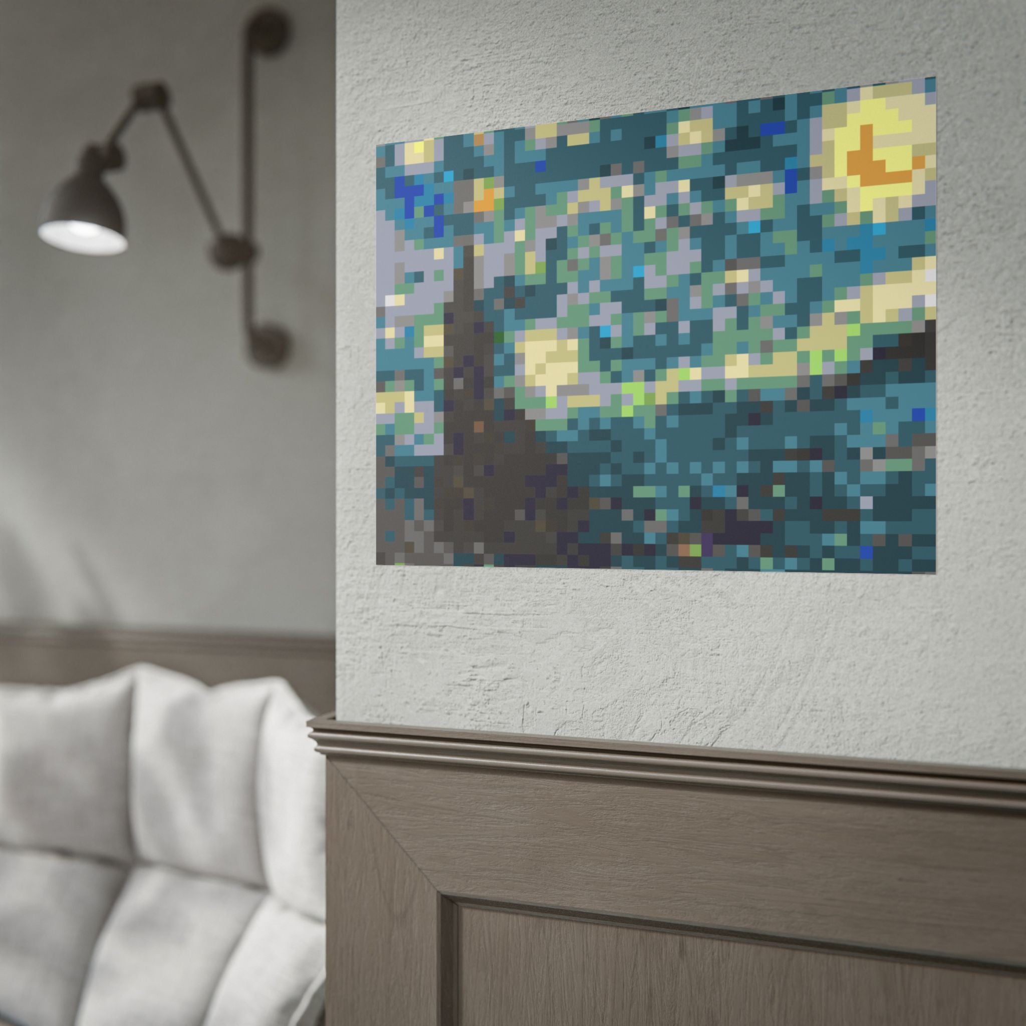 Starry Night Pixel-Style Rolled Art Print