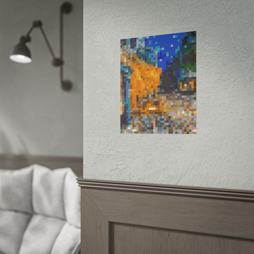 Cafe Terrace at Night Pixel-Style Rolled Art Print