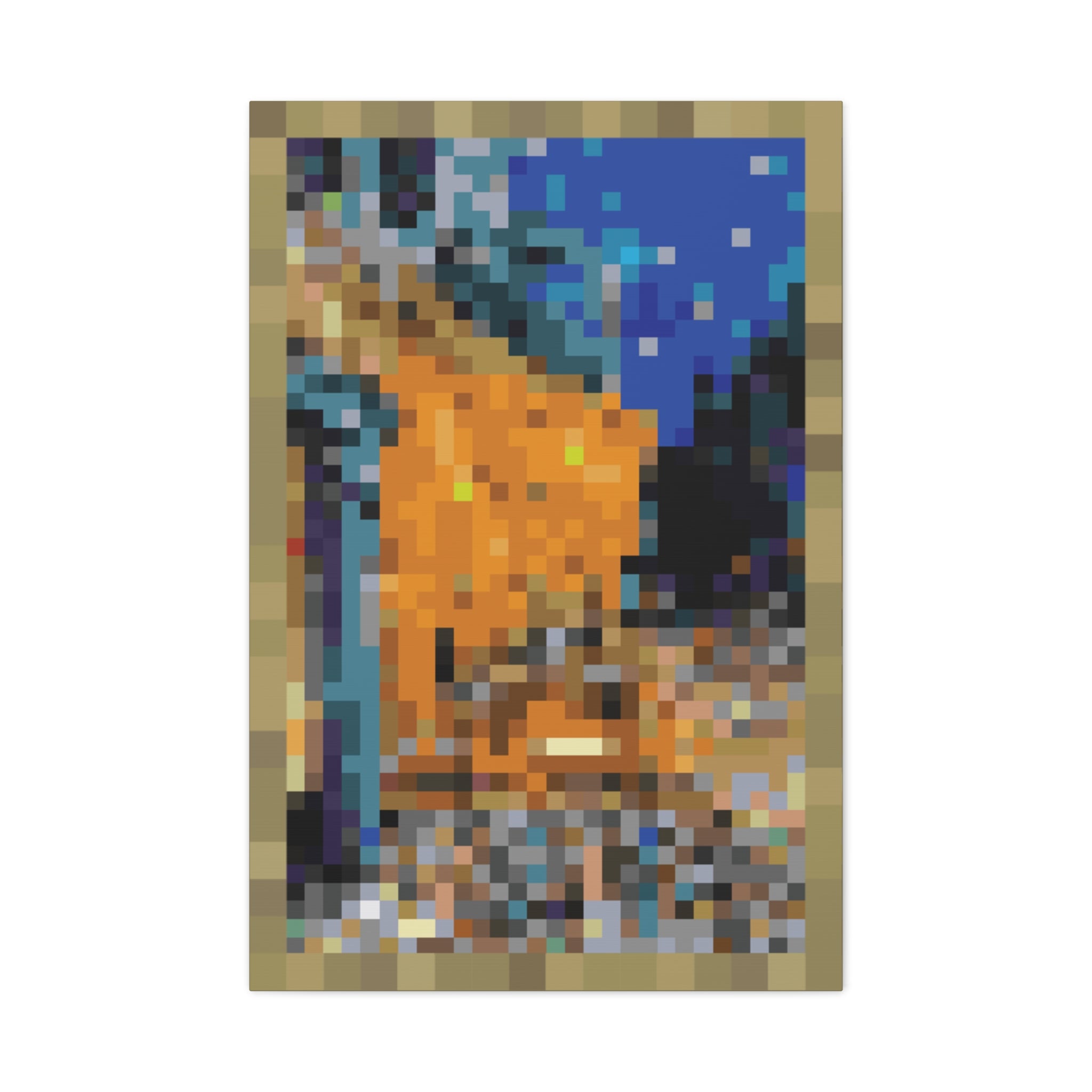 Cafe Terrace at Night Pixel-Style Matte Canvas Print