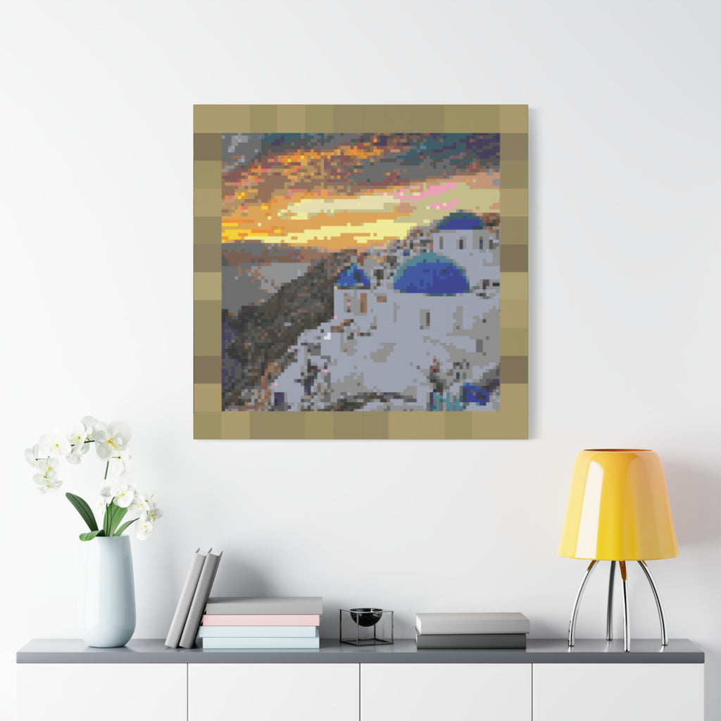 Santorini Sunset Pixel-Style Matte Canvas Print