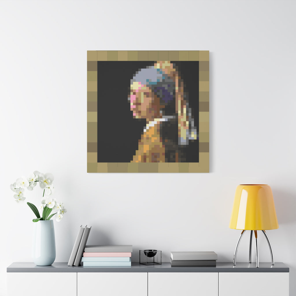 Girl with a Pearl Earring Pixel-Style Matte Canvas Print
